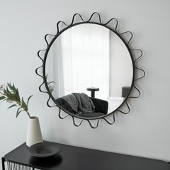 Aria Wavey 90cm Round Mirror Black