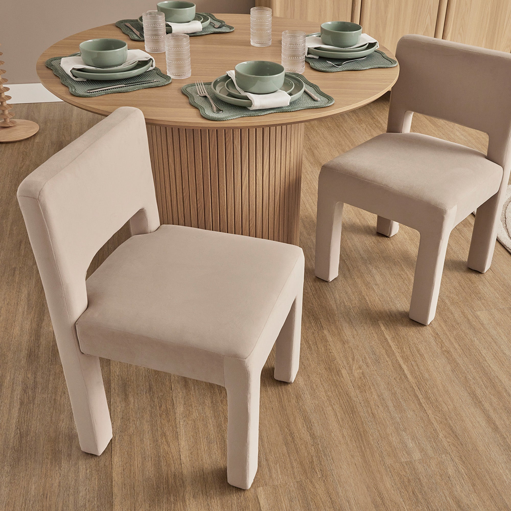 Claude Set of 4 Dining Chairs Beige Velvet