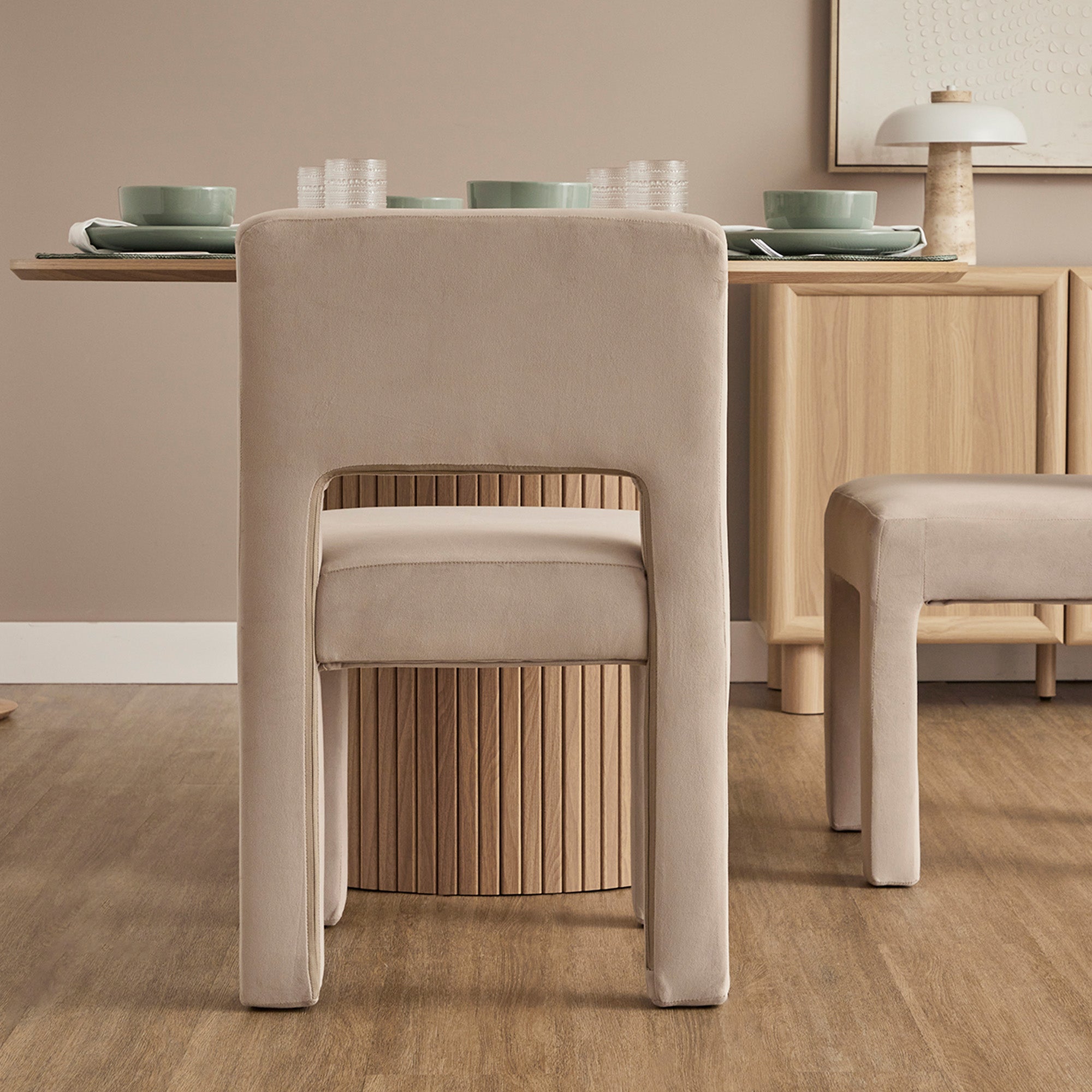 Claude Set of 2 Dining Chairs Beige Velvet