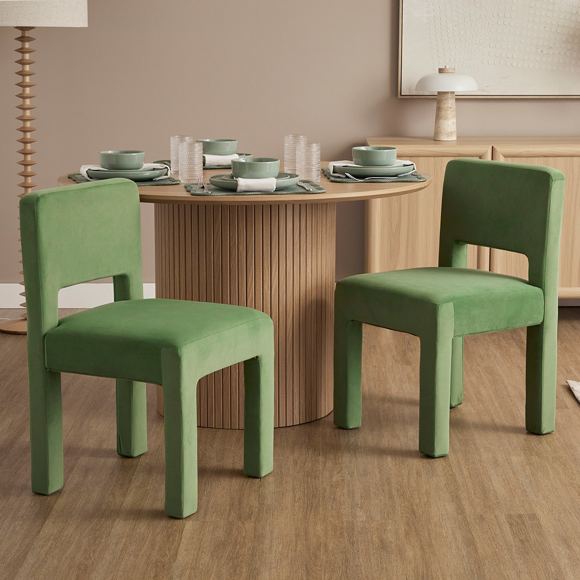 Claude Set of 4 Dining Chairs Green Velvet