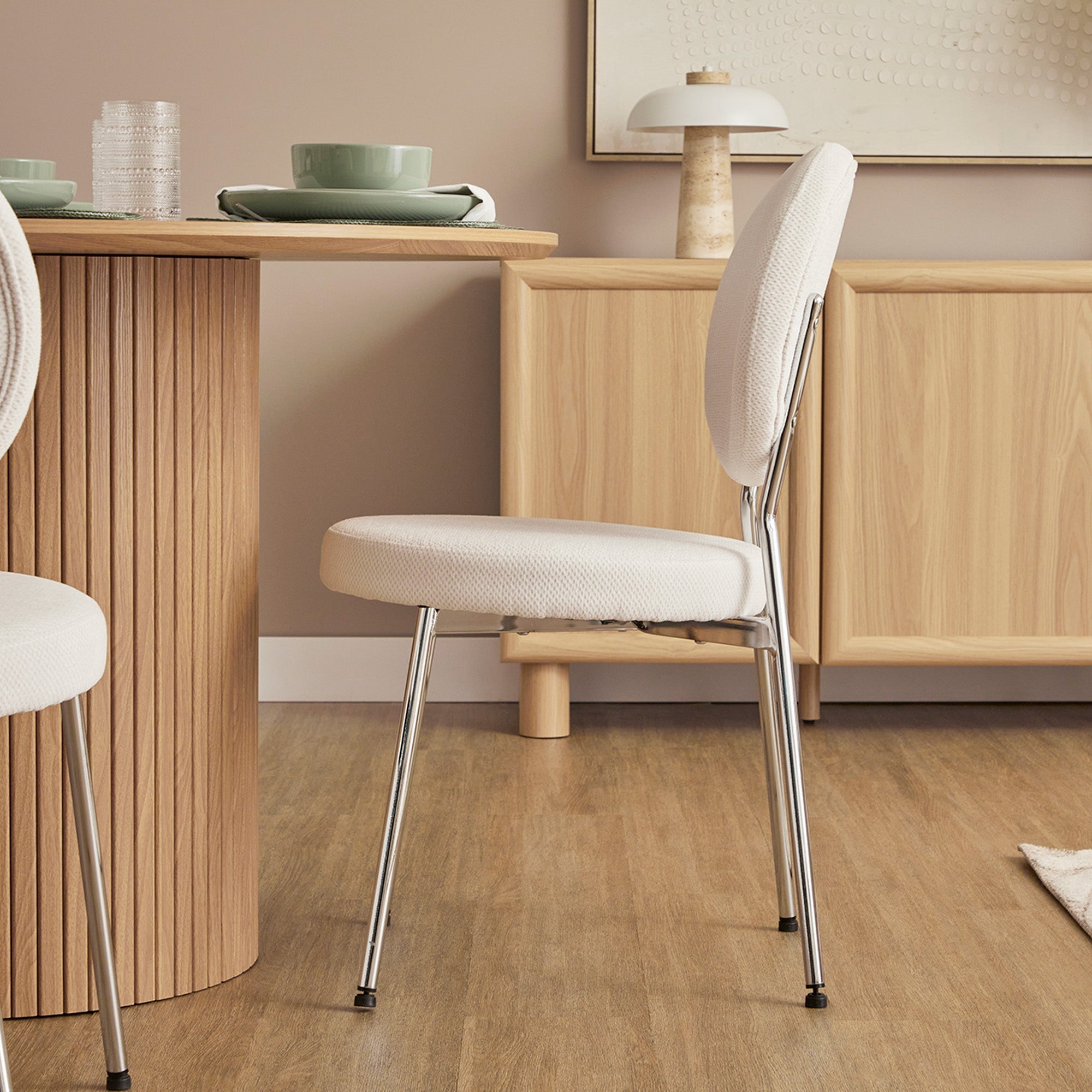 Dora Set of 4 Dining Chairs Chrome and Cream