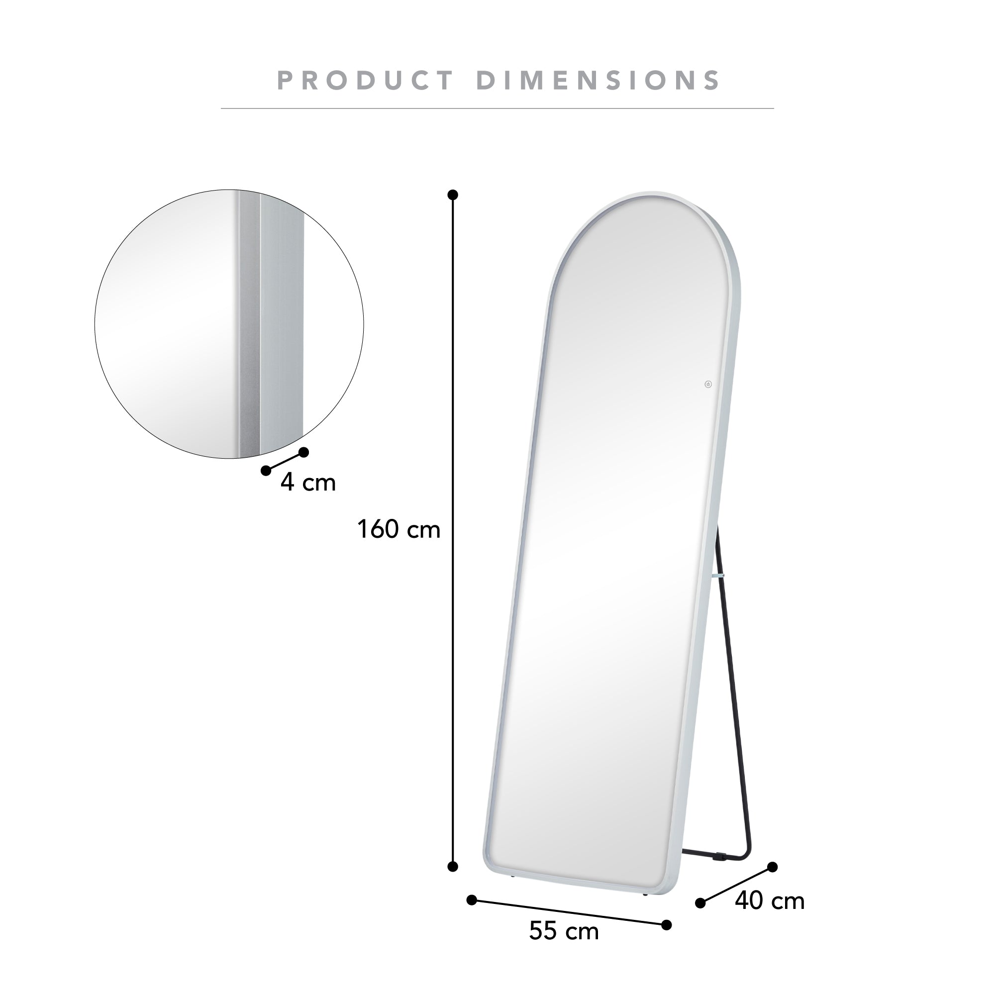 Luna 160cm Standing Arch Front Illuminated Mirror Silver