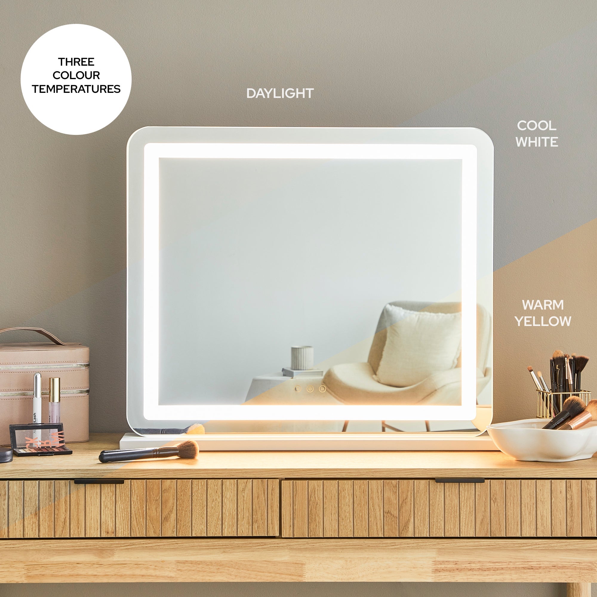 Luna 67cm Rectangle Front Illuminated Vanity Mirror White