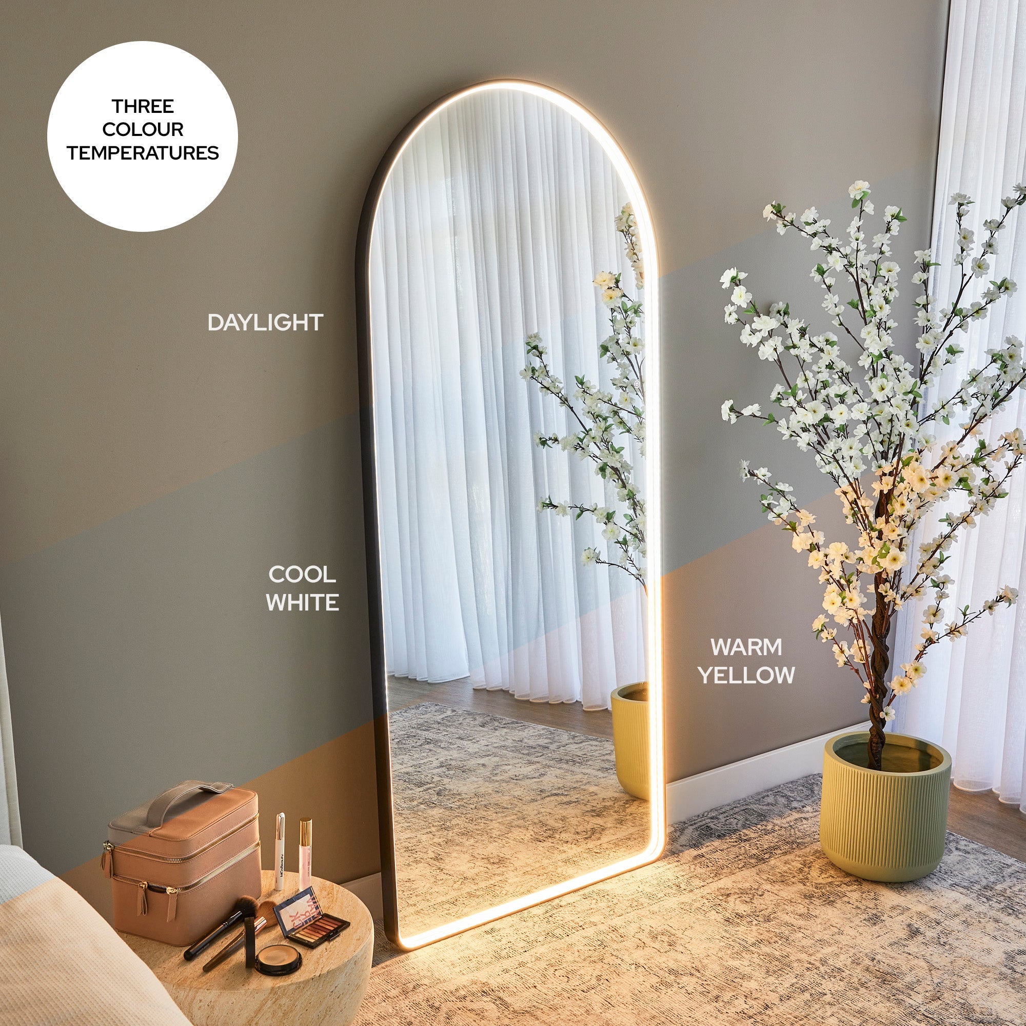 Luna 180cm Arch Front Illuminated Mirror Black
