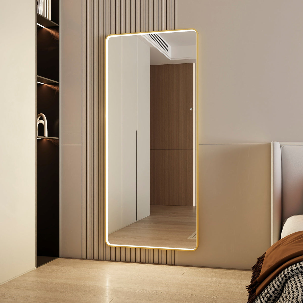 Luna 180cm Rectangle Front Illuminated Mirror Gold