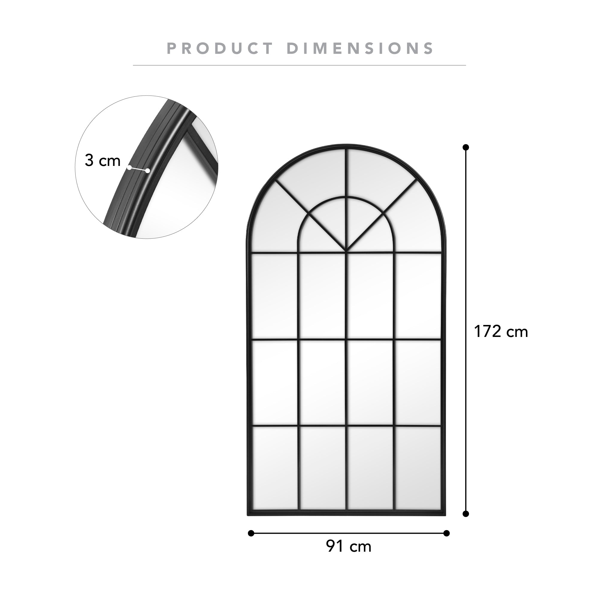 Grace 172cm Arch Iron Mirror Black