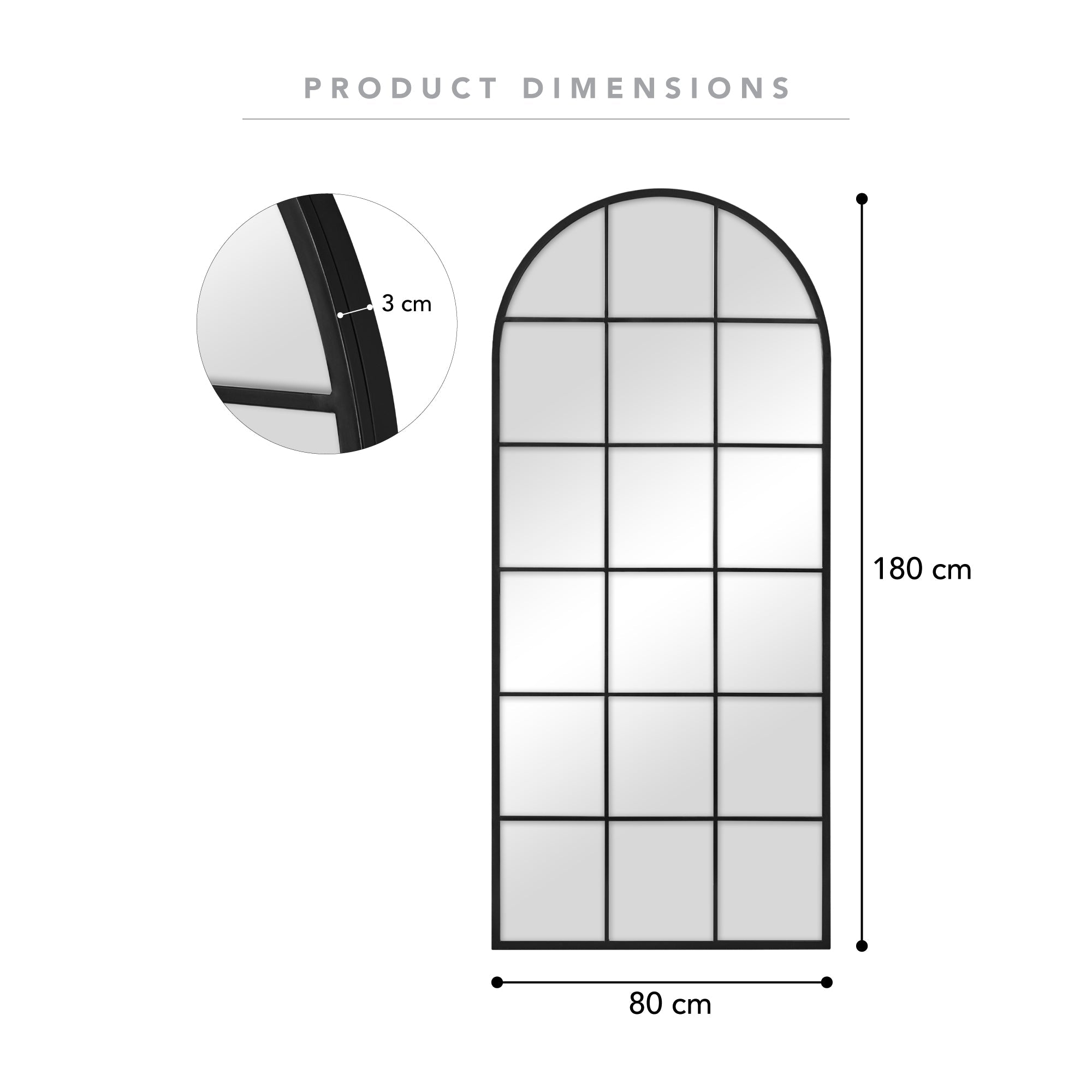 Sophia 180cm Arch Mirror Black
