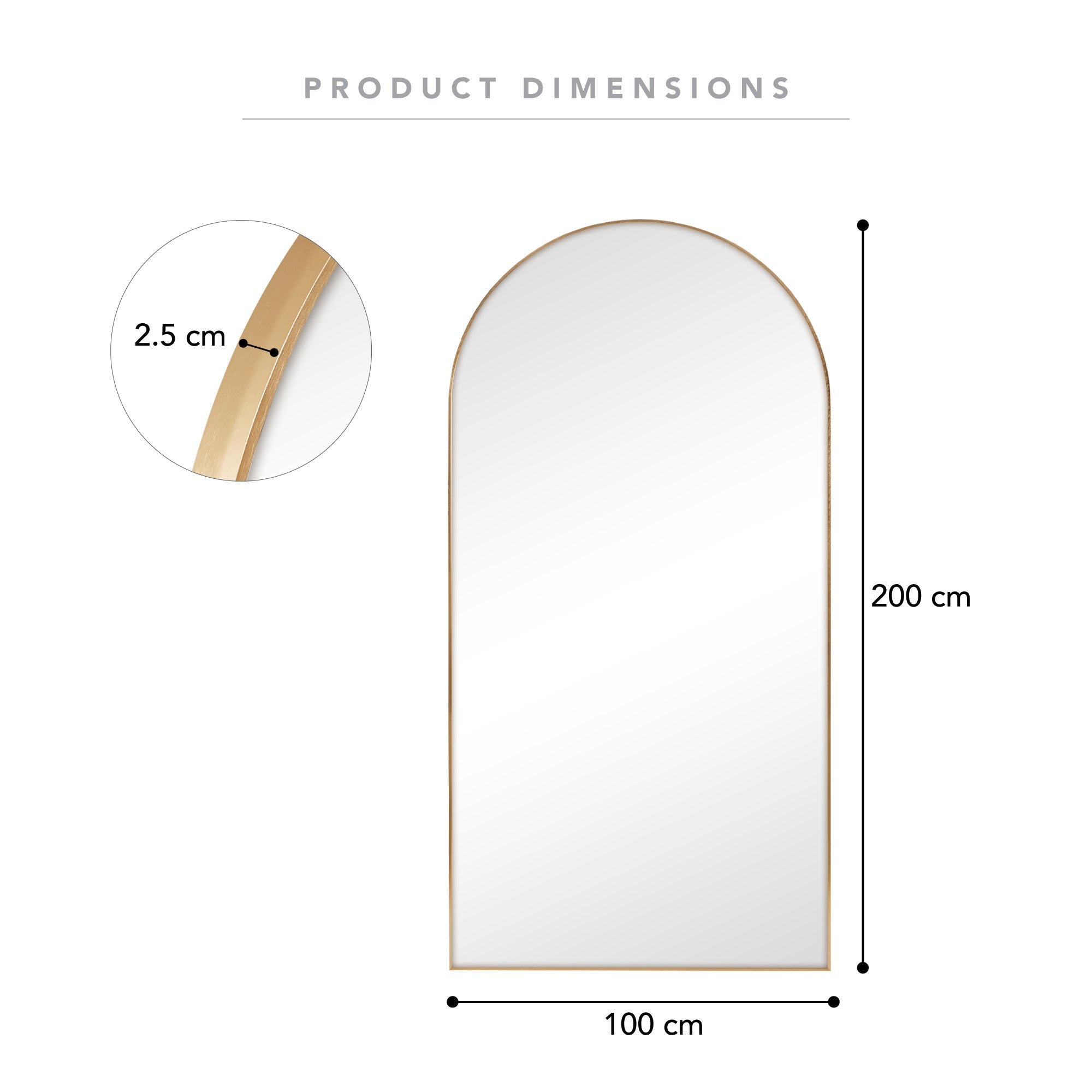 Cindy XXL 200cm Arch Mirror Gold