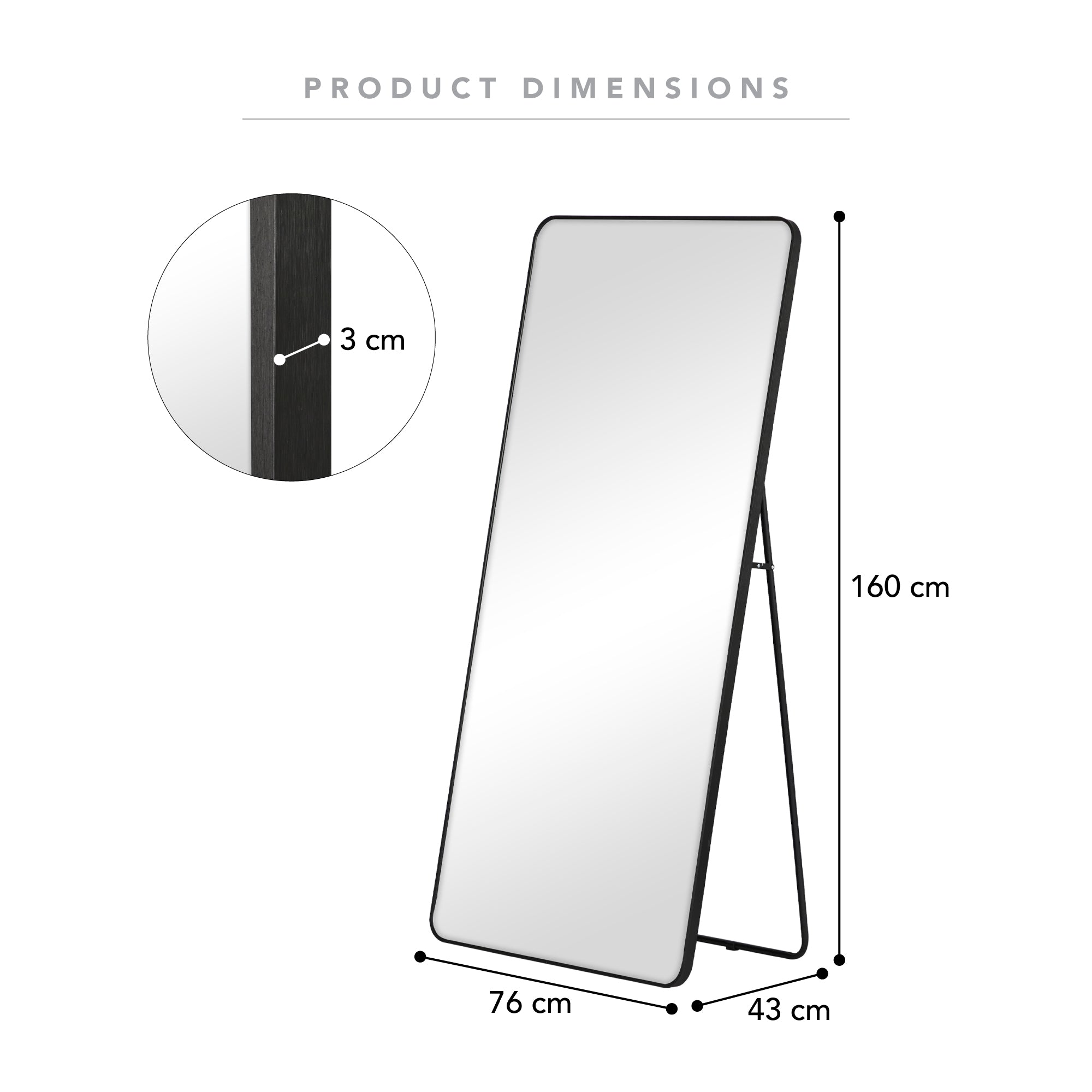 Elle 160cm Rectangle Mirror Black