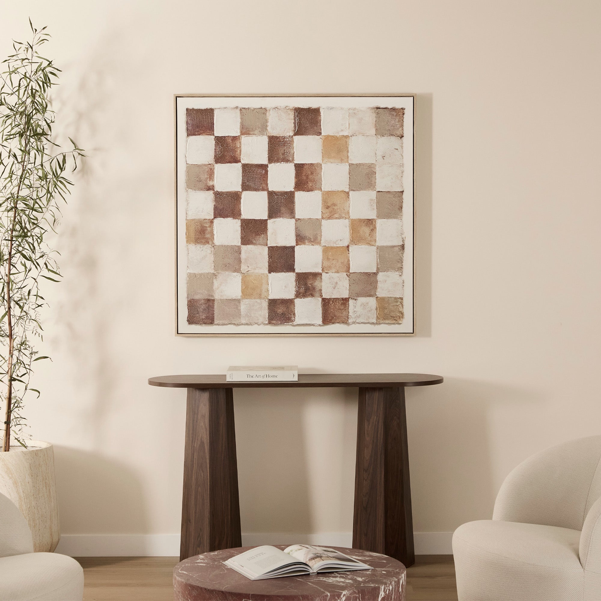 Neutral Checker Wall Art 100x100cm