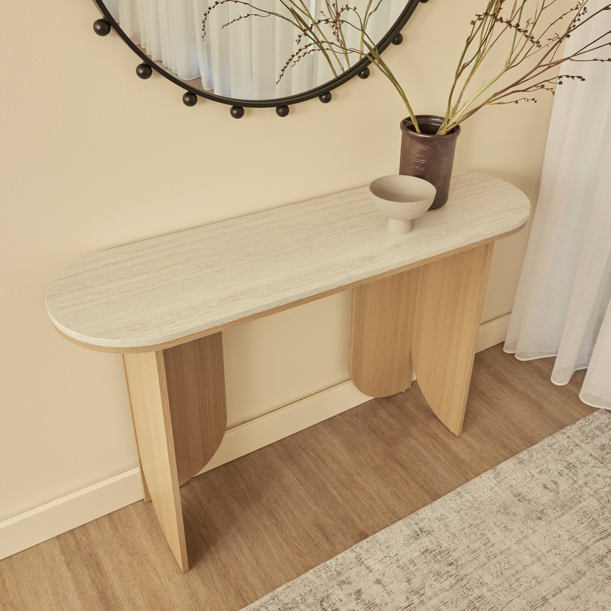 Mason Console Table Oak Travertine Look