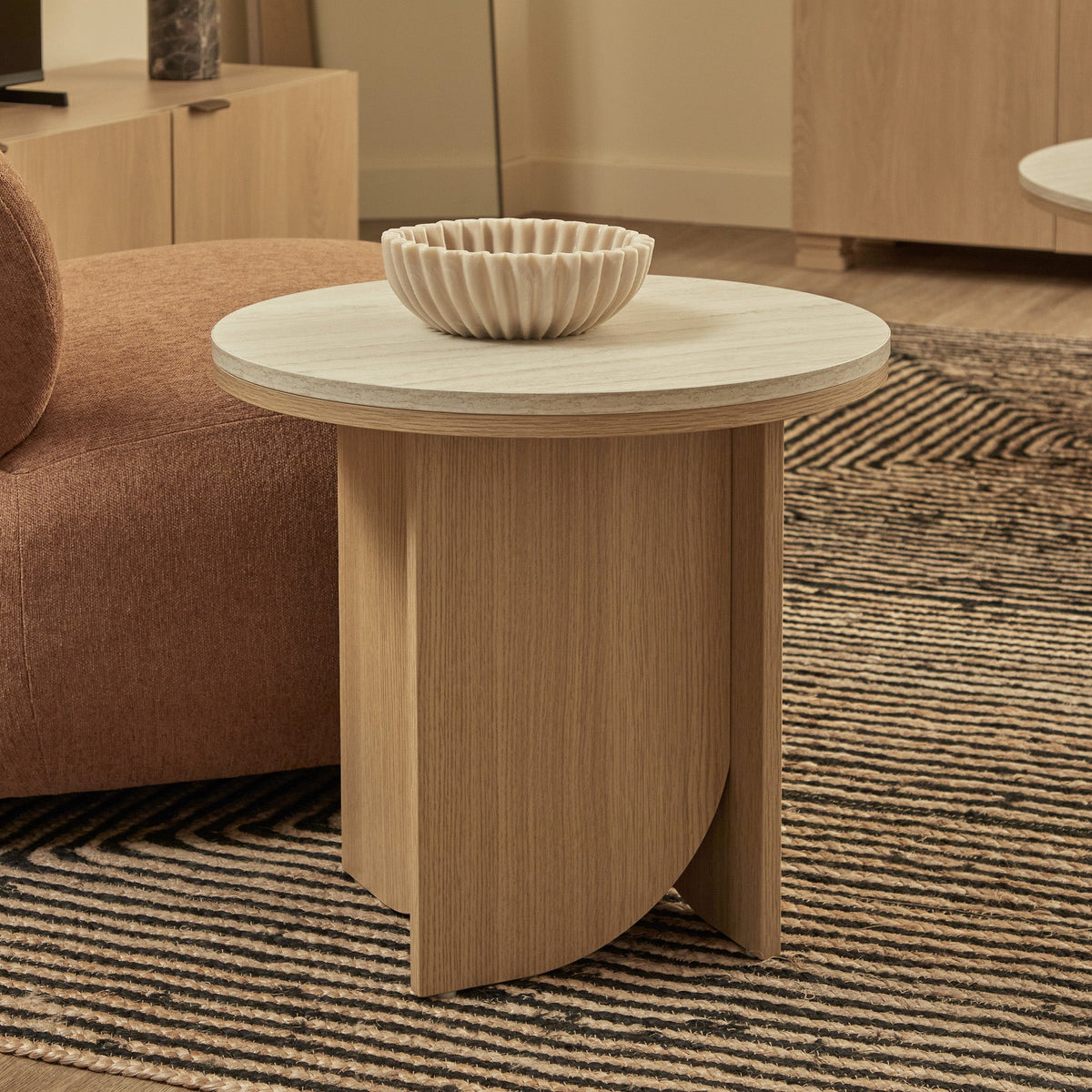 Mason Side Table Oak Travertine Look