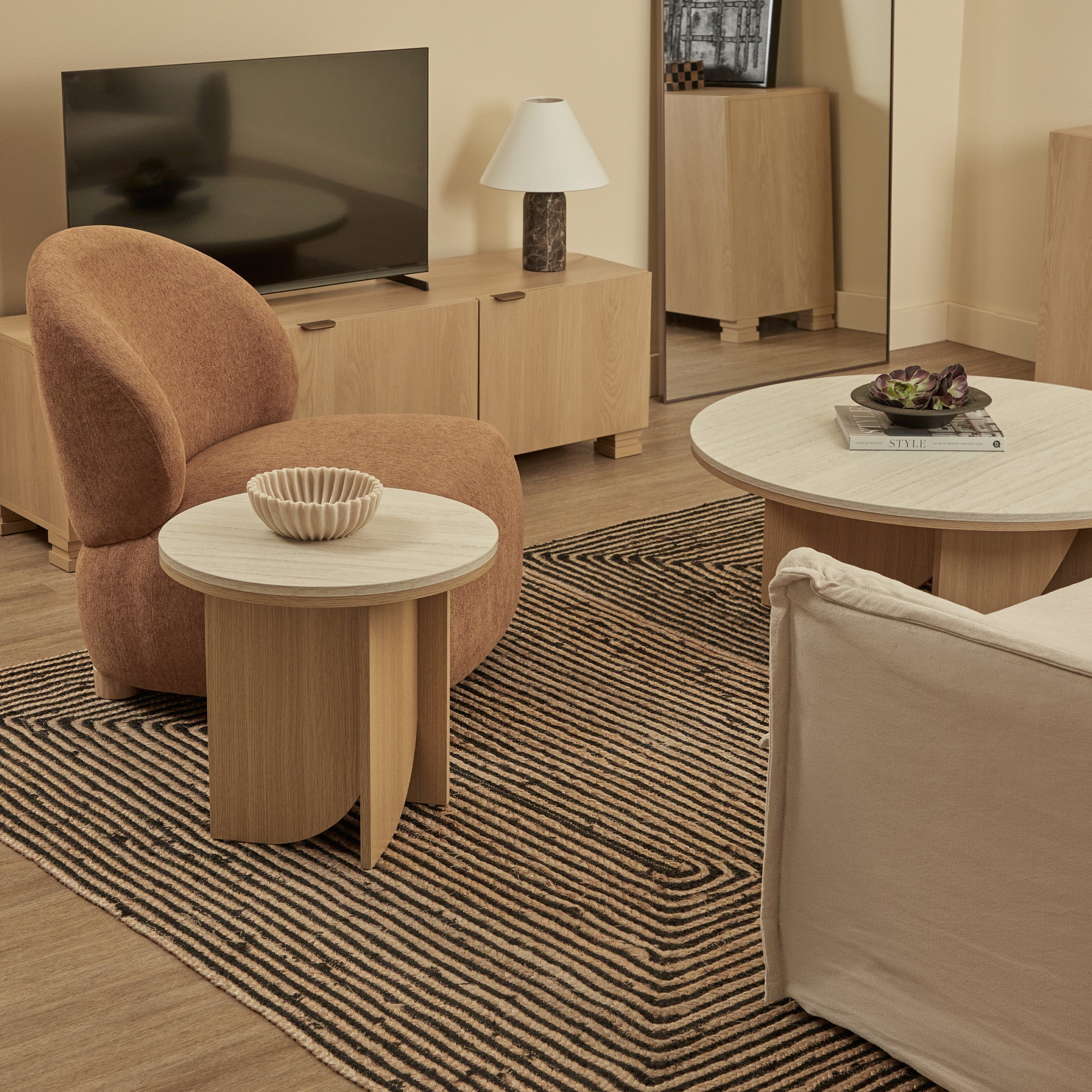 Mason Side Table Oak Travertine Look