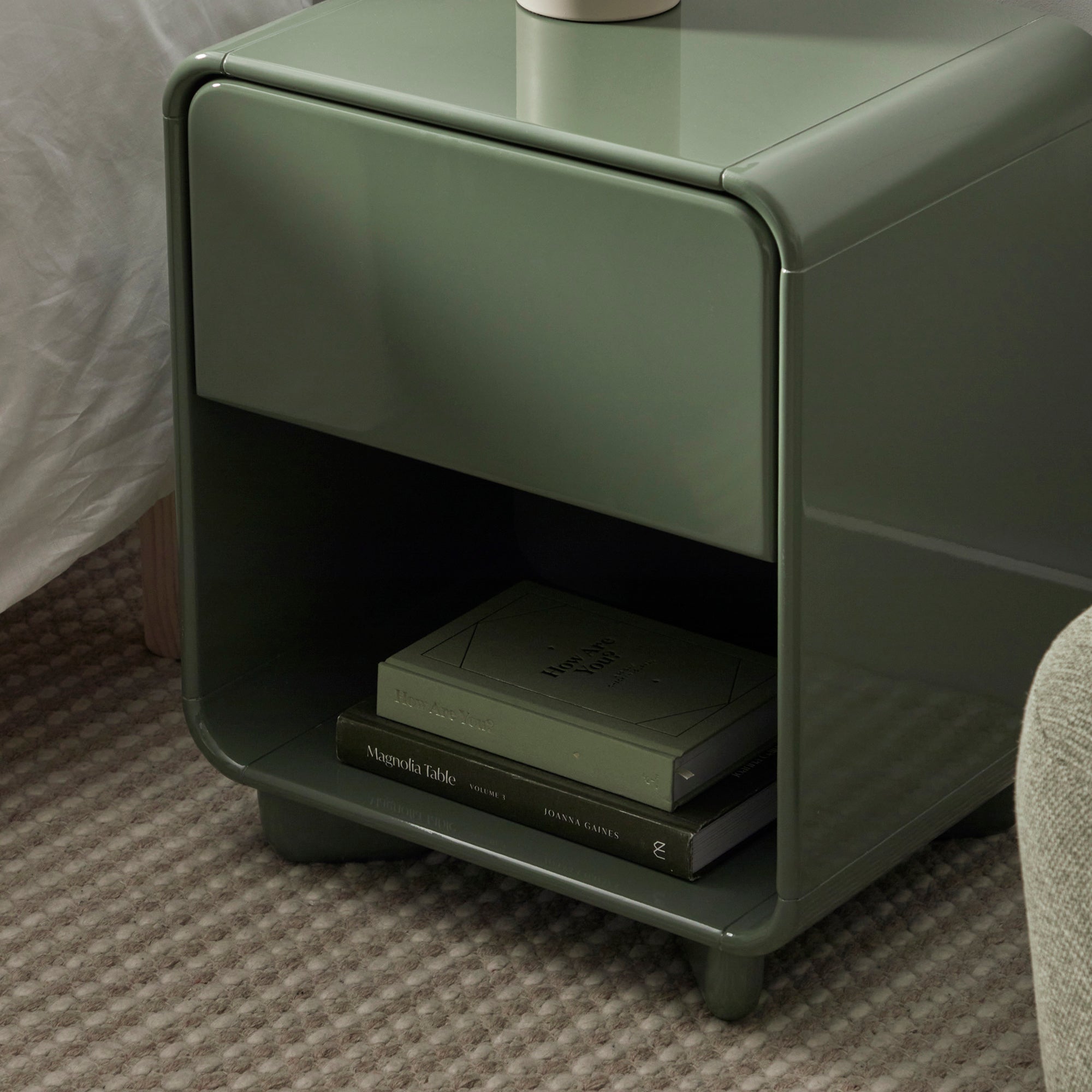 Charlie Gloss Bedside Table Green (Set of 2)