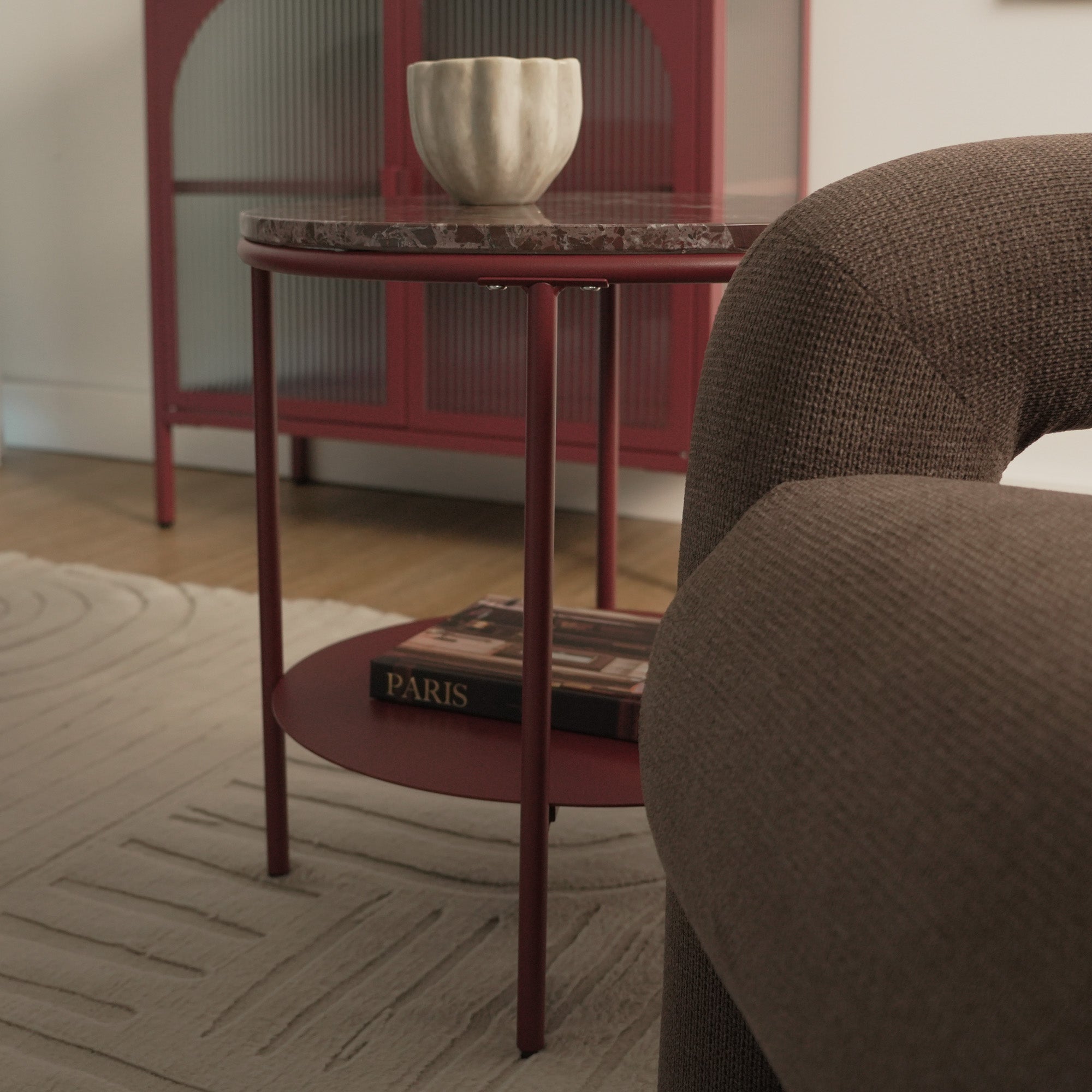 Fernando Marble and Metal Side Table Red