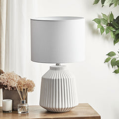 Pleat Modern Ceramic Table Lamp White