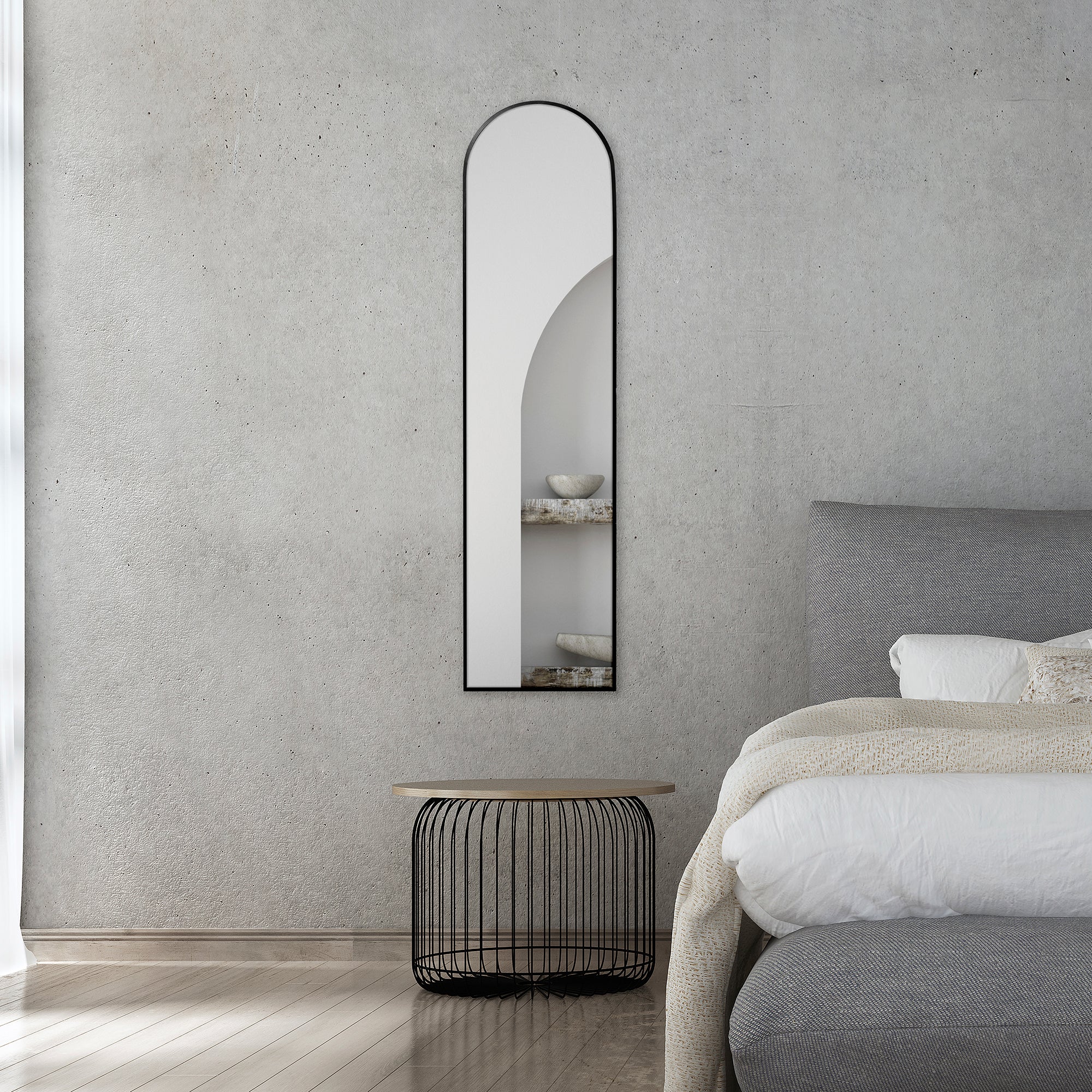 Cindy 120cm Arched Leaning Wall Mirror Black