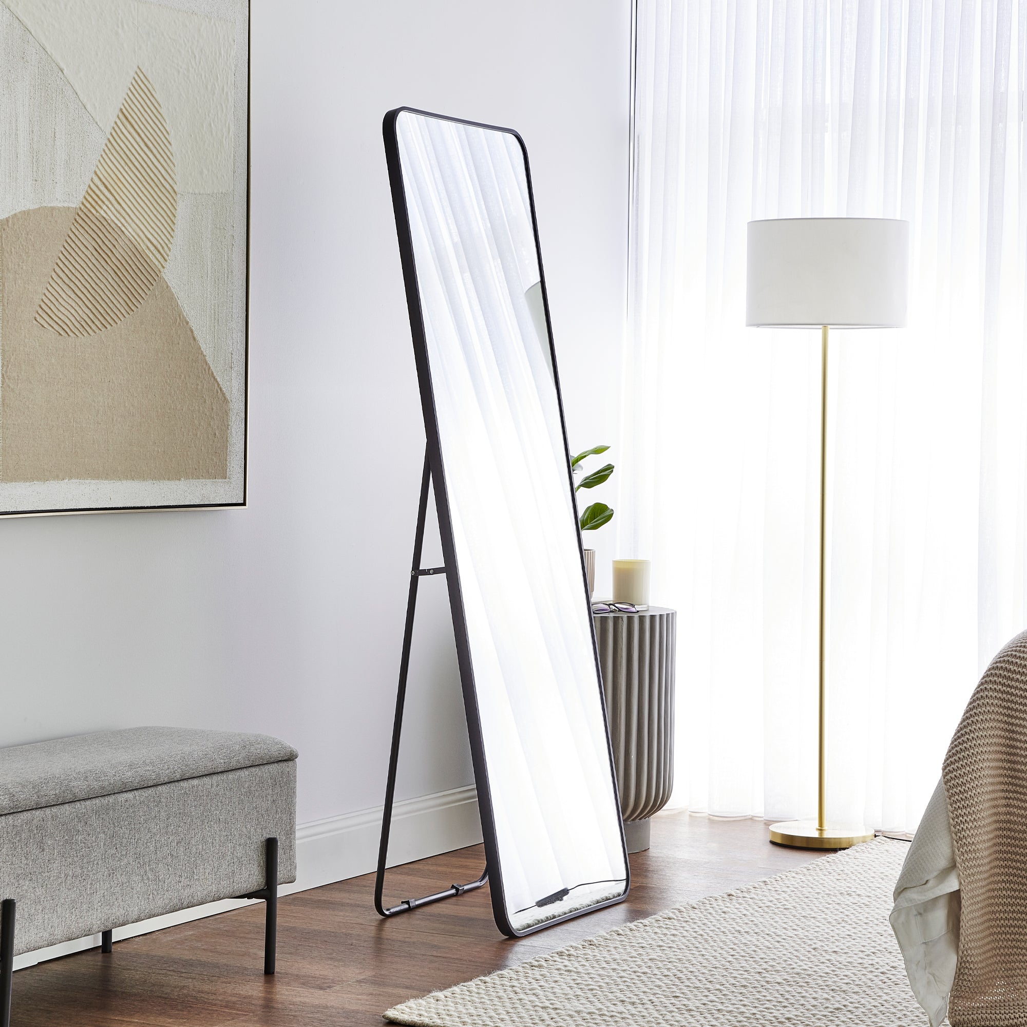 Elle 165cm Rectangle Standing Full Length Mirror Black