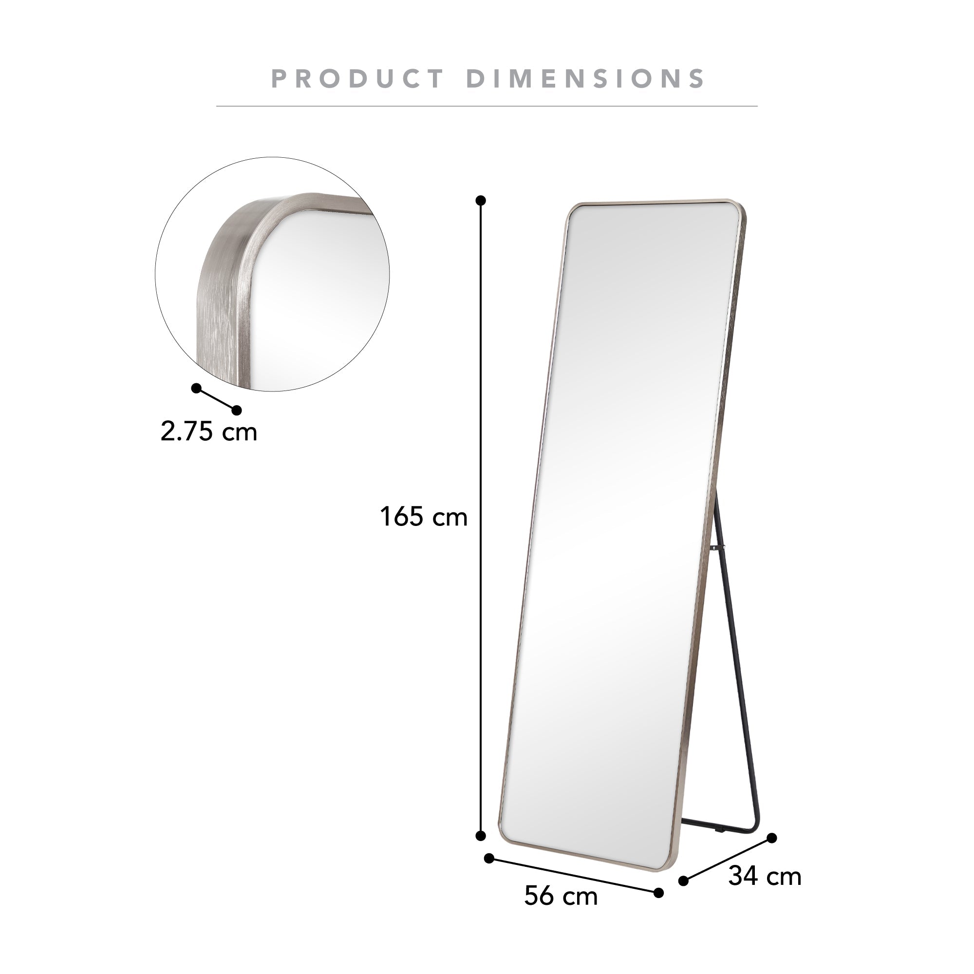 Elle 165cm Rectangle Standing Full Length Mirror Gunmetal Grey