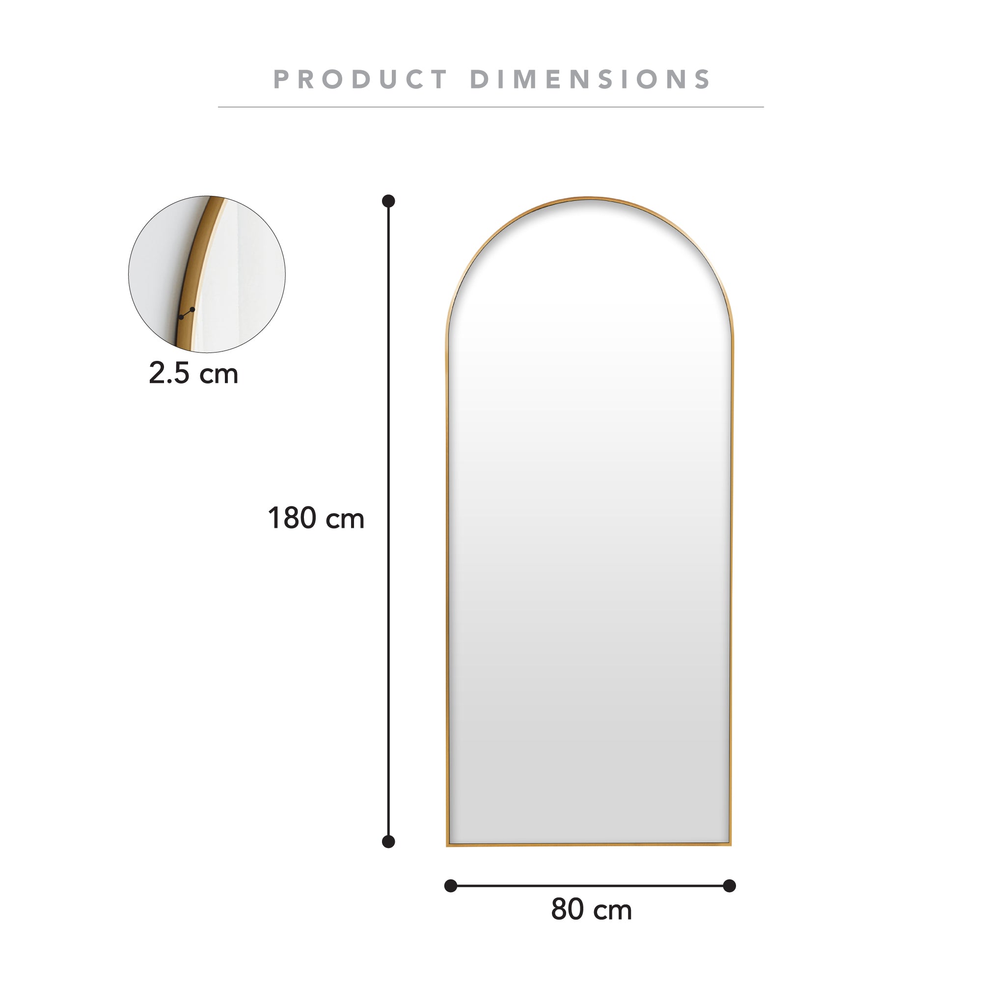 Cindy XL 180cm Arch Mirror Gold