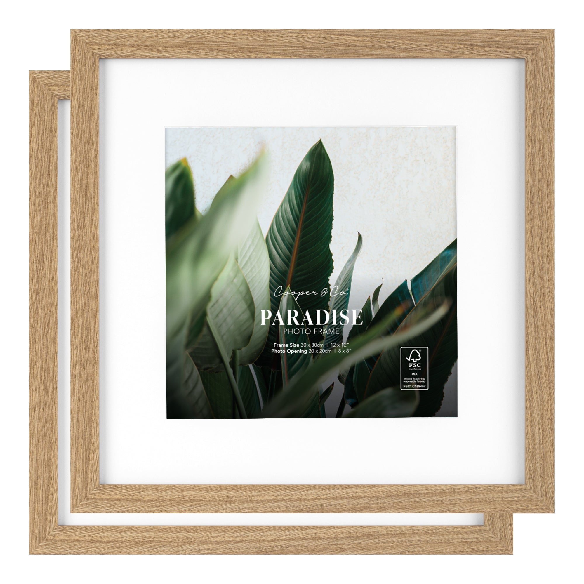 Set Of 2 30x30cm Mat to 20x20cm Premium Paradise Wooden Photo Frame