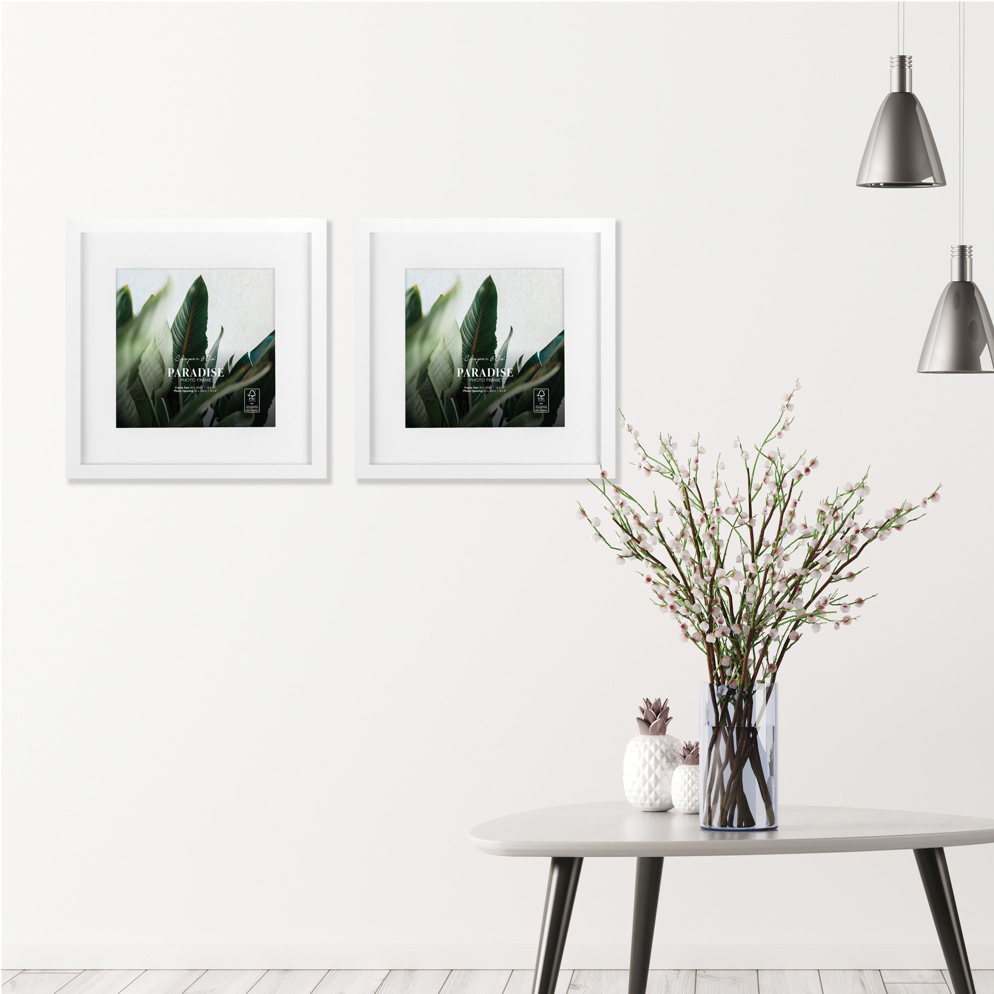 Set Of 2 30x30cm Mat to 20x20cm Premium Paradise Wooden Photo Frame