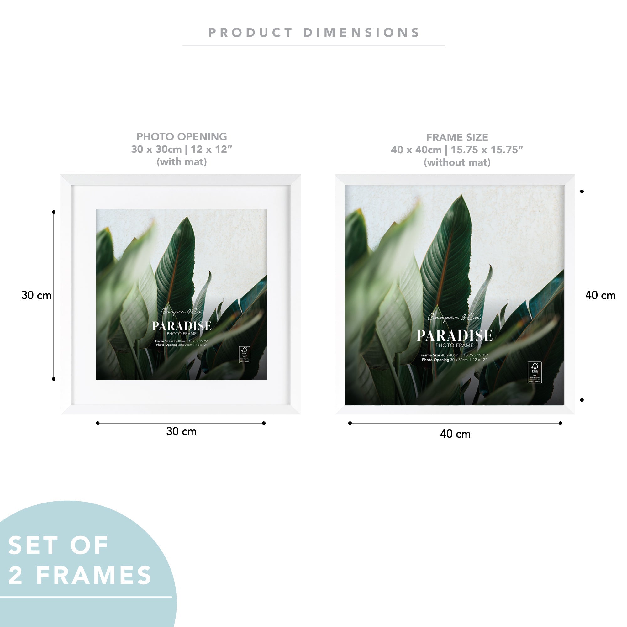 Set Of 2 40x40cm Mat to 30x30cm Premium Paradise Wooden Photo Frame