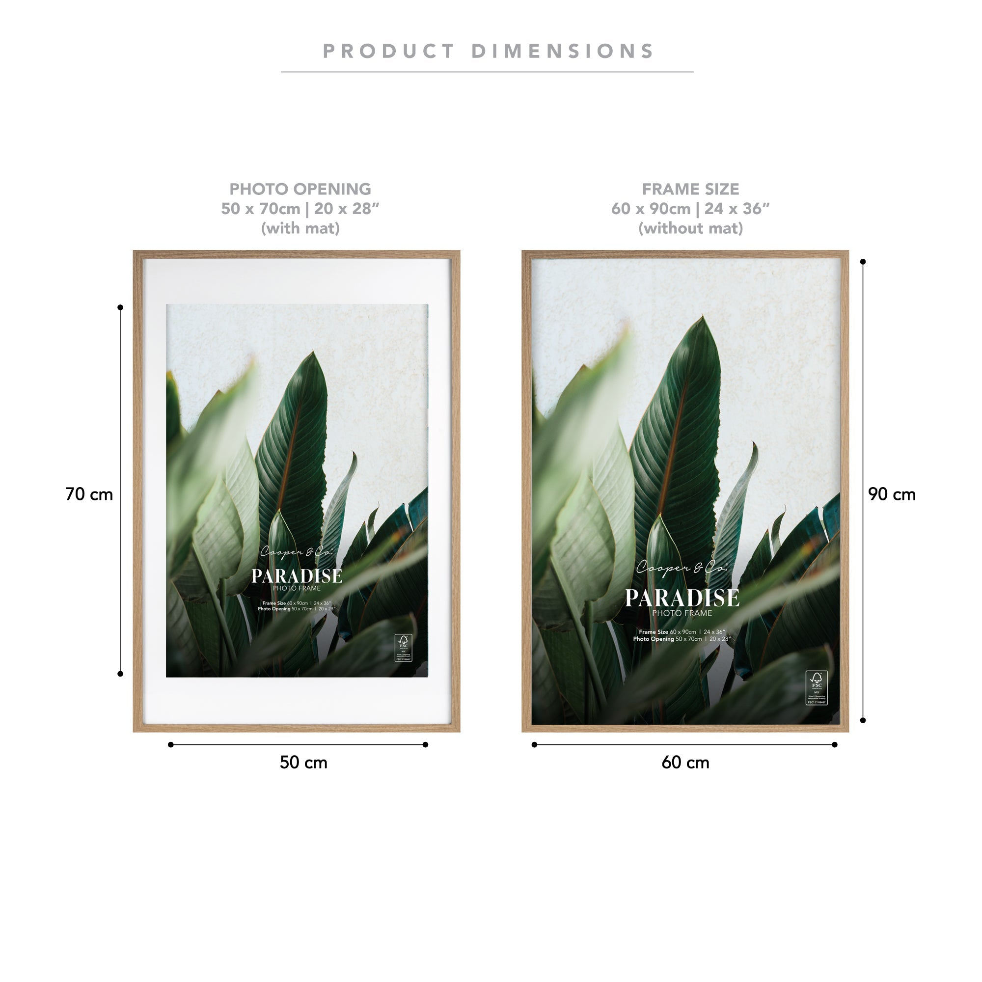 60x90cm Mat to 50x70cm Premium Paradise Wooden Photo Frame