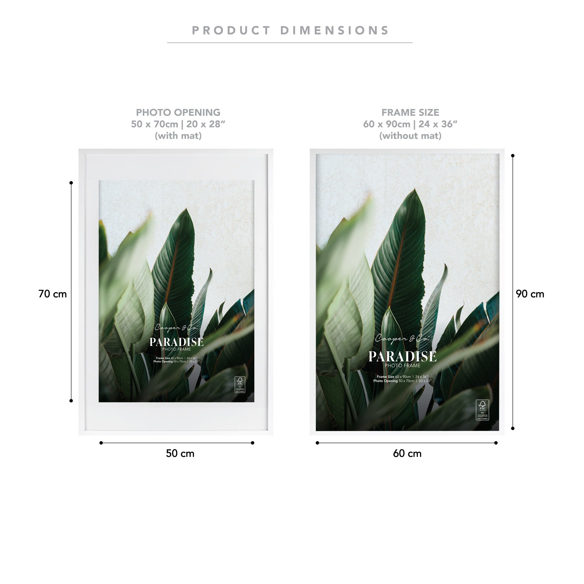 60x90cm Mat to 50x70cm Premium Paradise Wooden Photo Frame