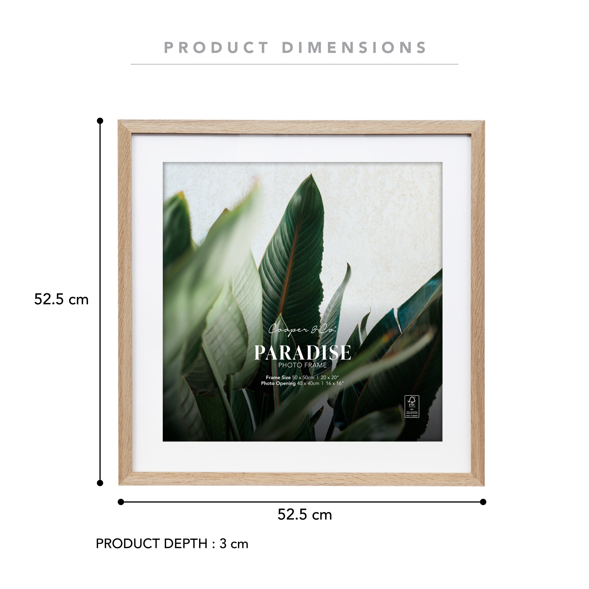 50x50cm Mat to 40x40cm Premium Paradise Wooden Photo Frame