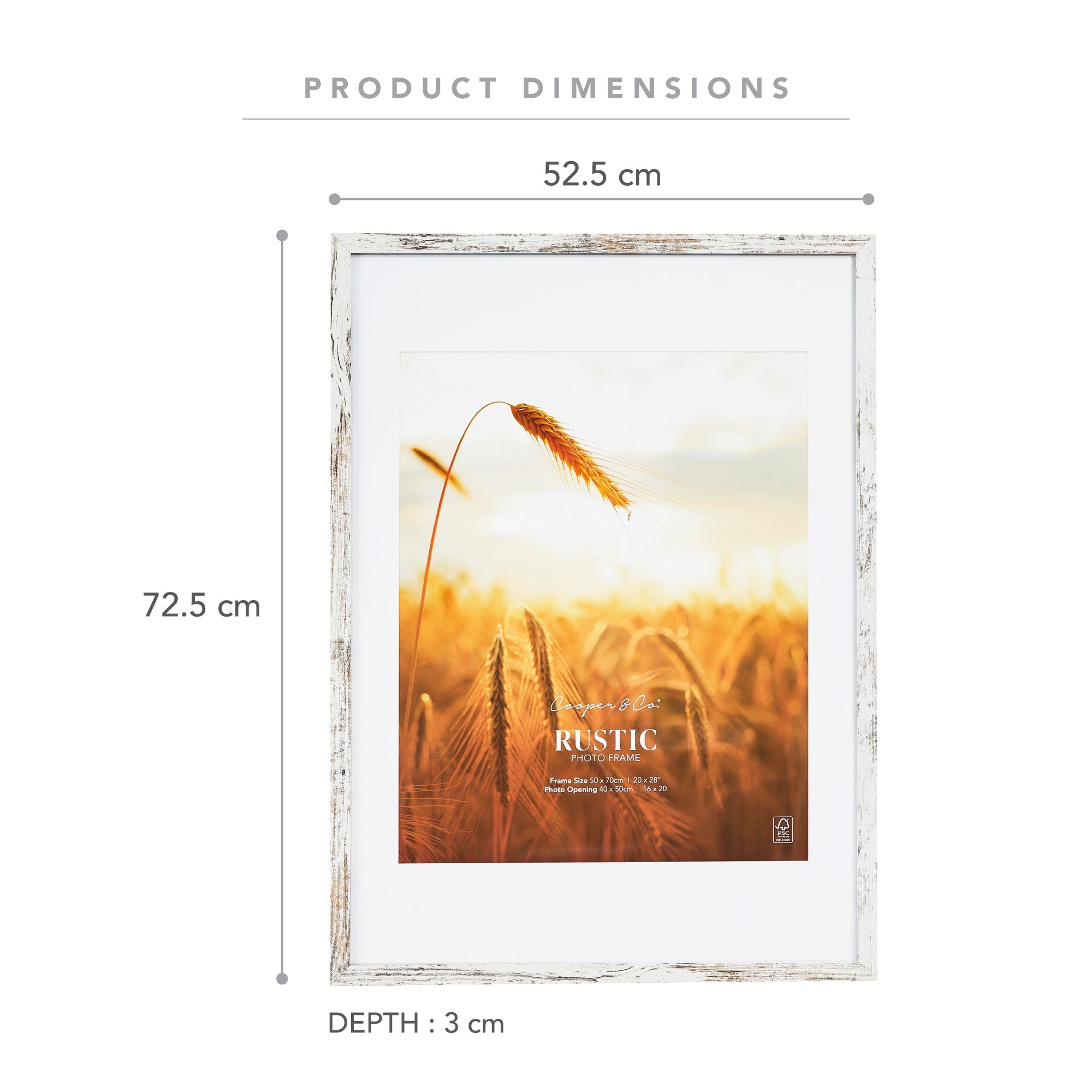 50x70cm Mat to 40x50cm Premium Rustic Wooden Photo Frame