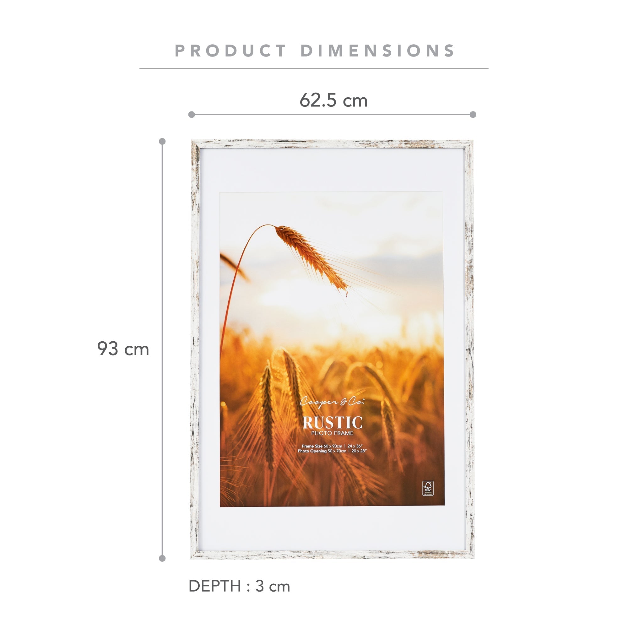 60x90cm Mat to 50x70cm Premium Rustic Wooden Photo Frame