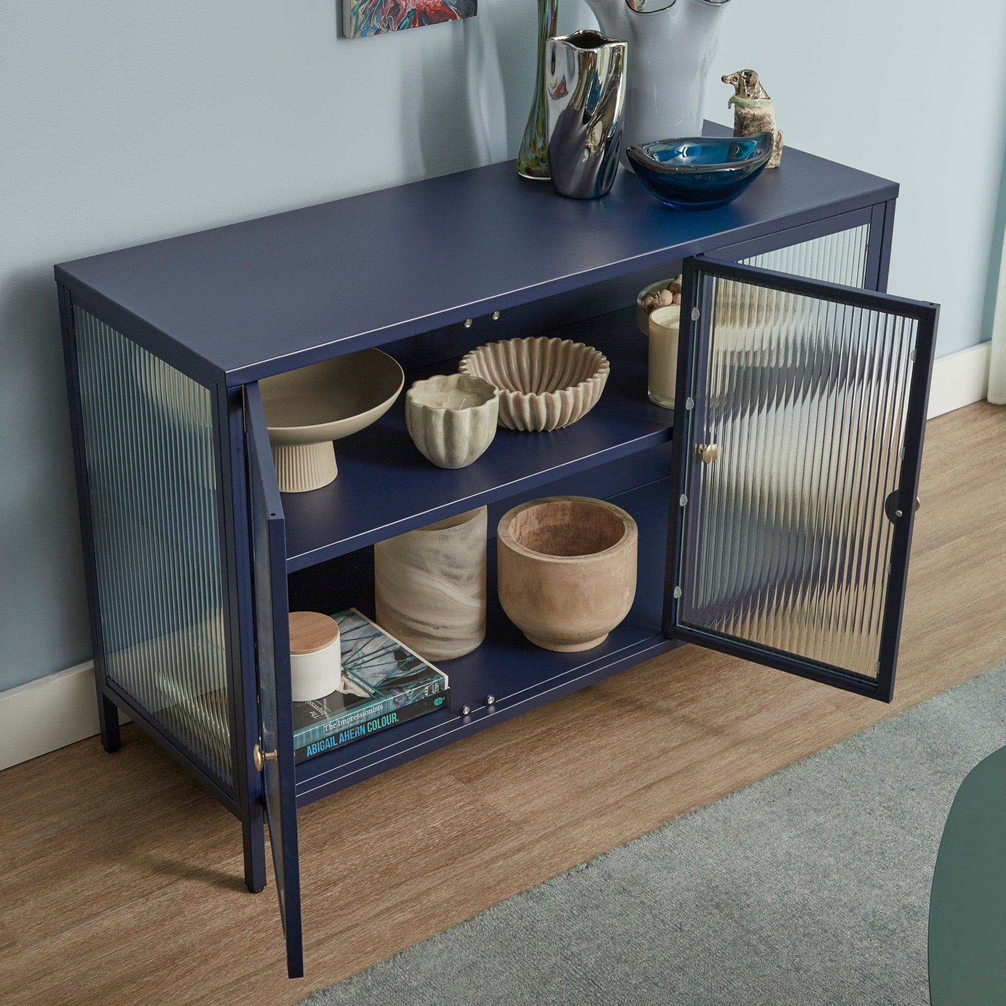 Ella 3 Door Modern Metal Buffet Navy