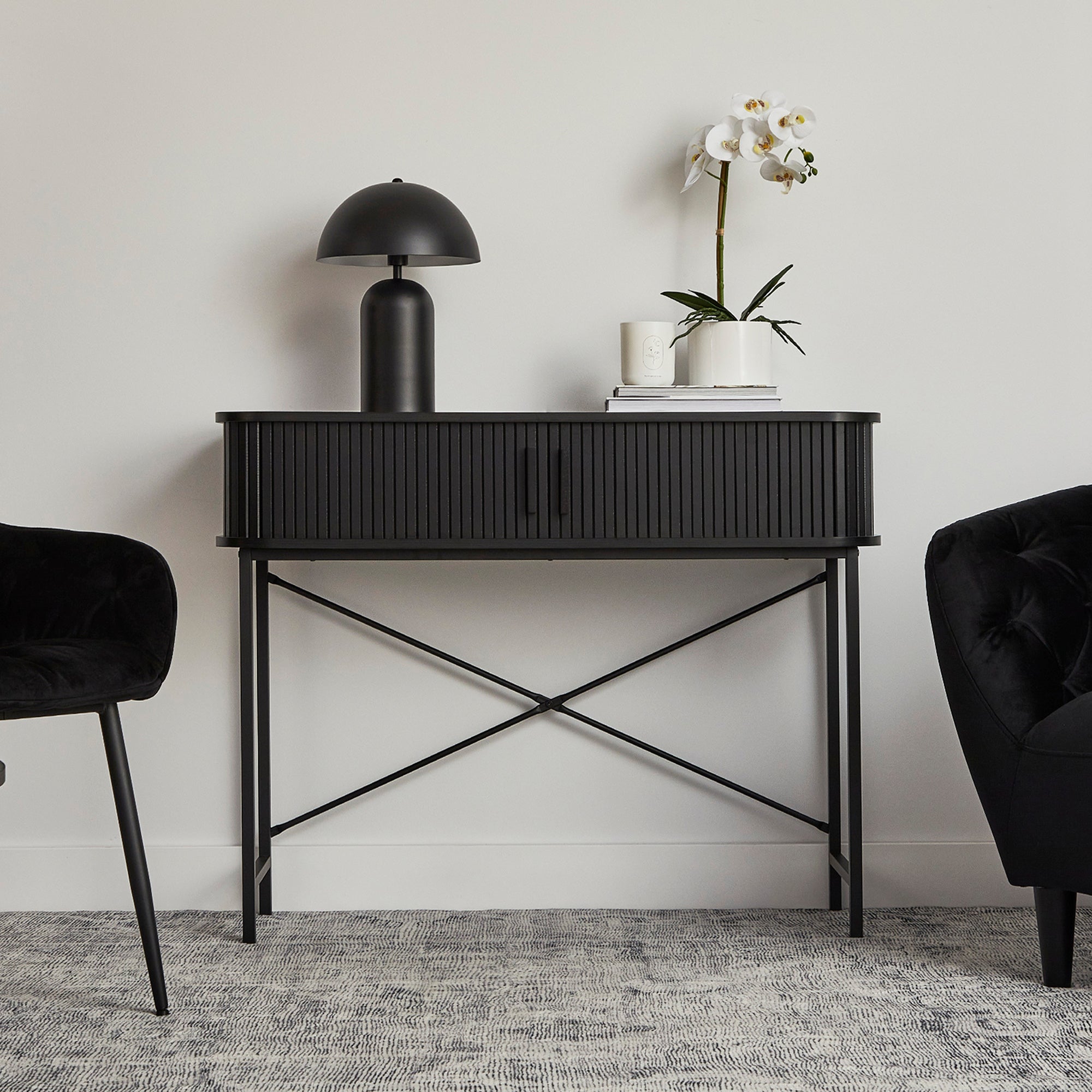 Haven Sliding Door Console Table Black (100cm)