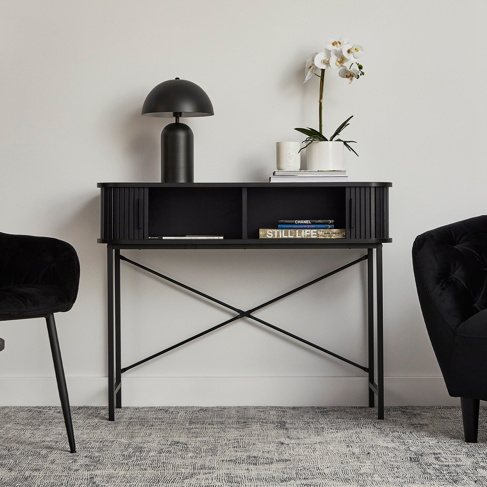 Haven Sliding Door Console Table Black (100cm)