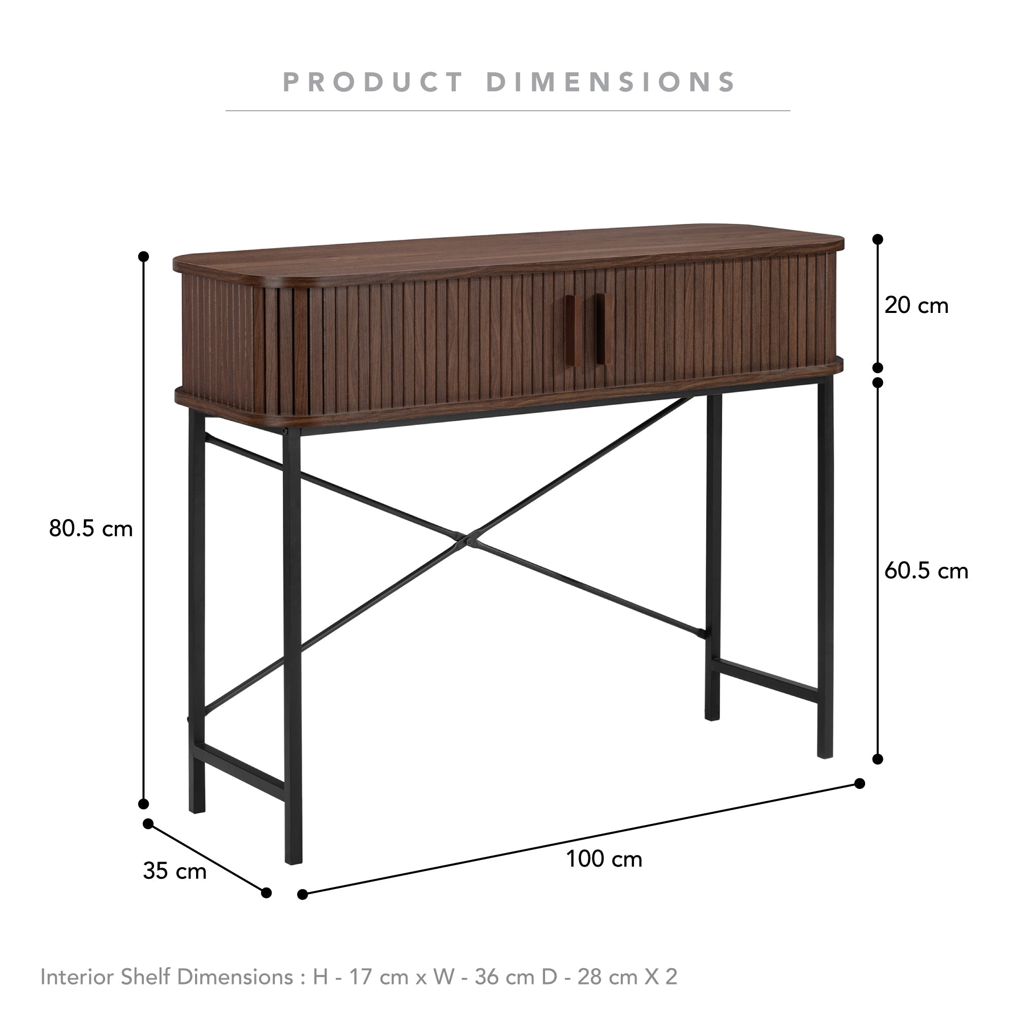 Haven Sliding Door Console Table Walnut (100cm)