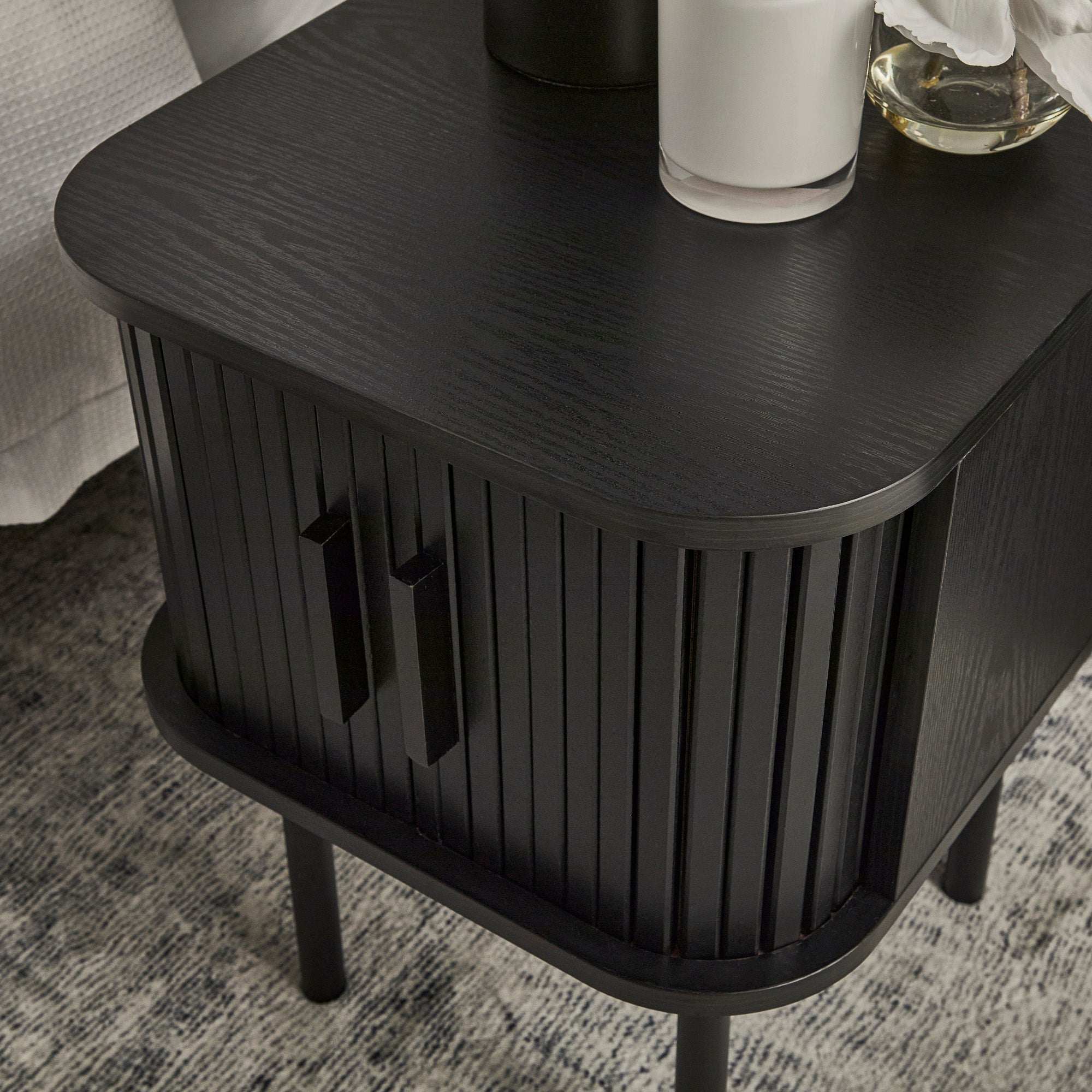 Haven Sliding Door Bedside Table Black (Set of 2)