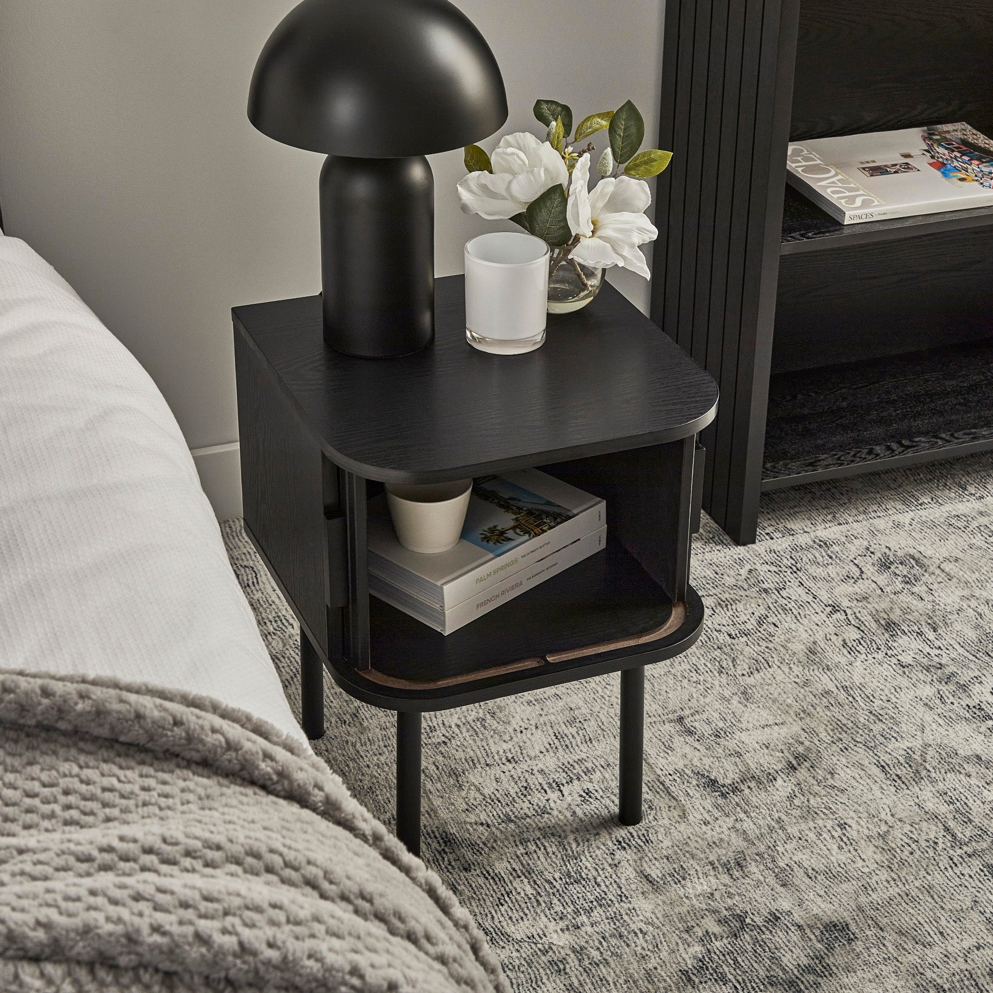 Haven Sliding Door Bedside Table Black