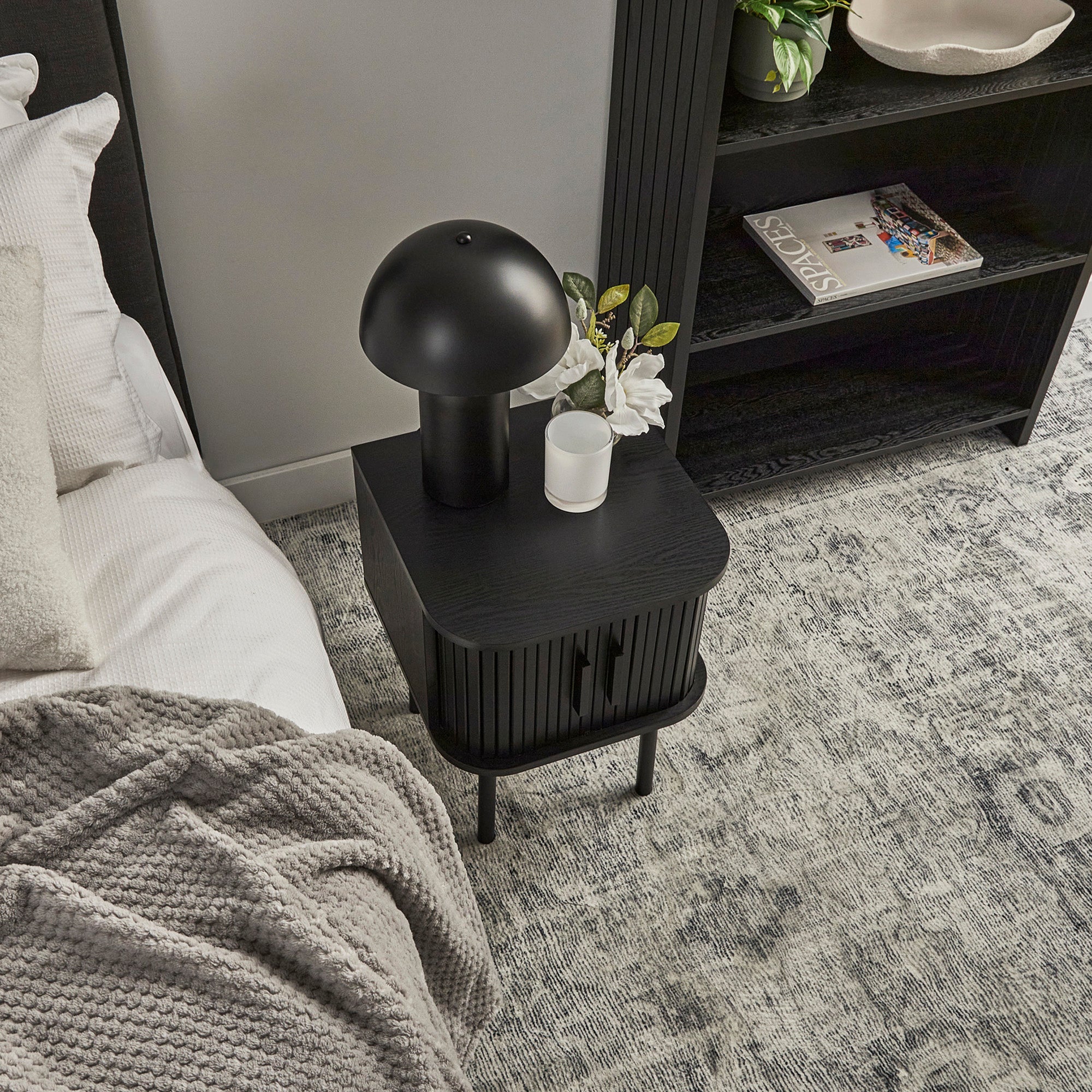 Haven Sliding Door Bedside Table Black (Set of 2)
