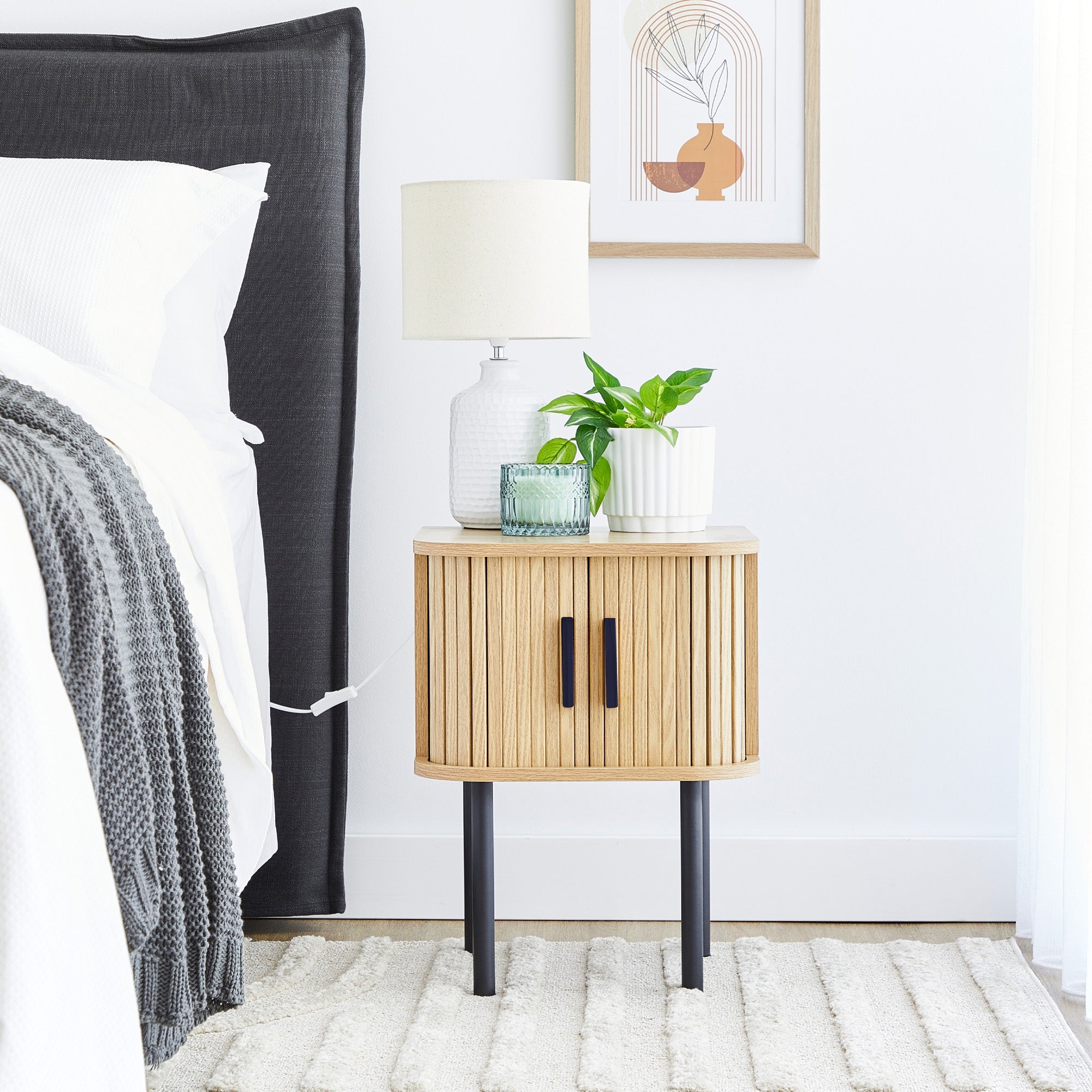 Haven Sliding Door Bedside Table Natural (Set of 2)
