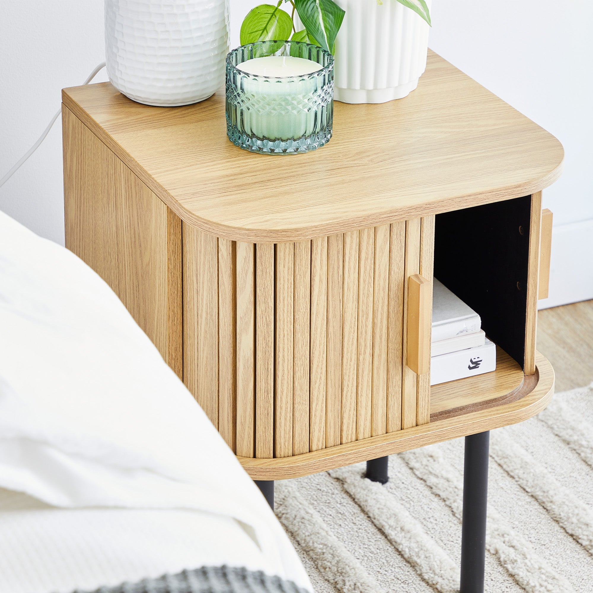 Haven Sliding Door Bedside Table Natural