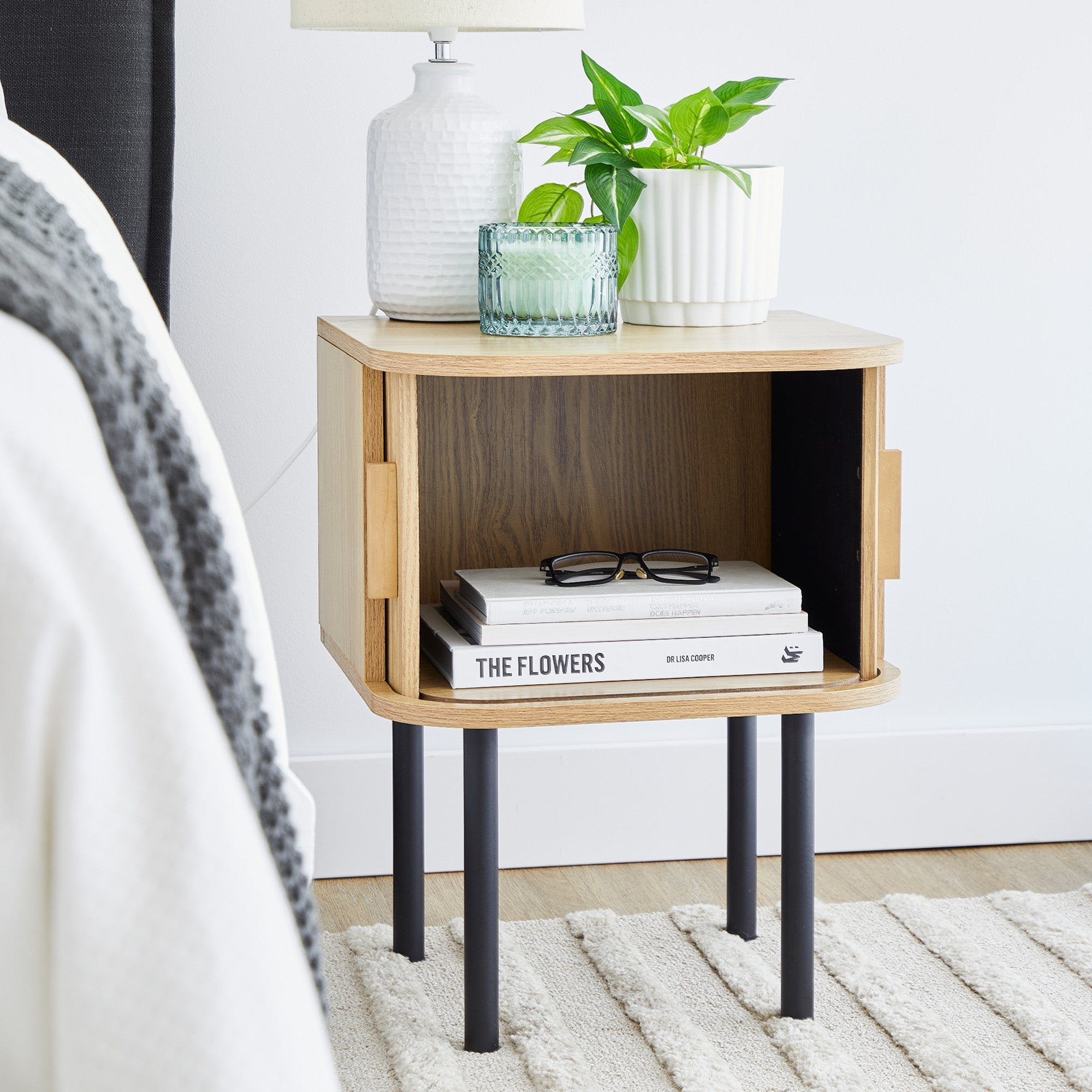 Haven Sliding Door Bedside Table Natural (Set of 2)