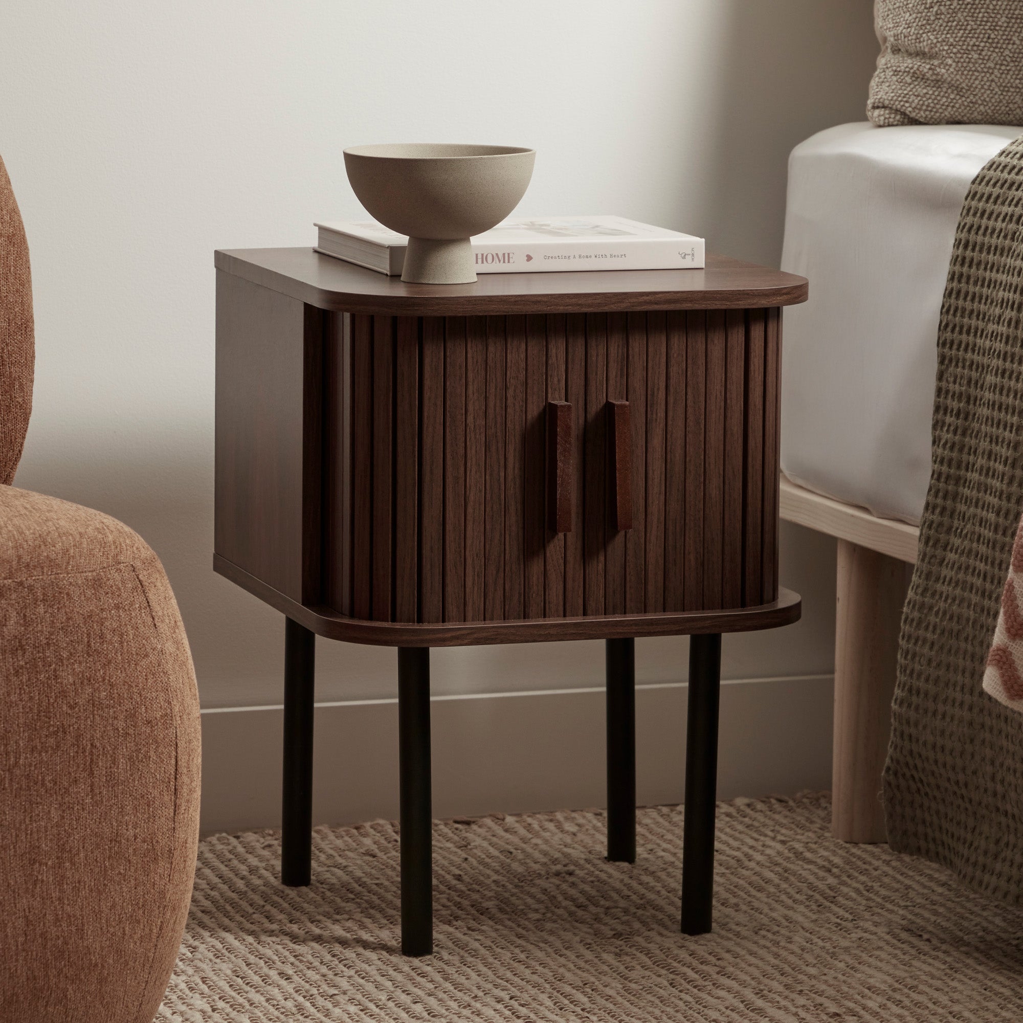 Haven Sliding Door Bedside Table Walnut (Set of 2)