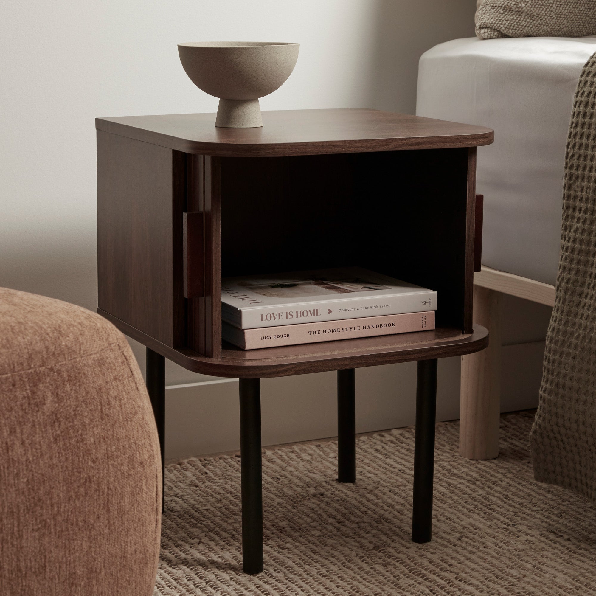 Haven Sliding Door Bedside Table Walnut (Set of 2)