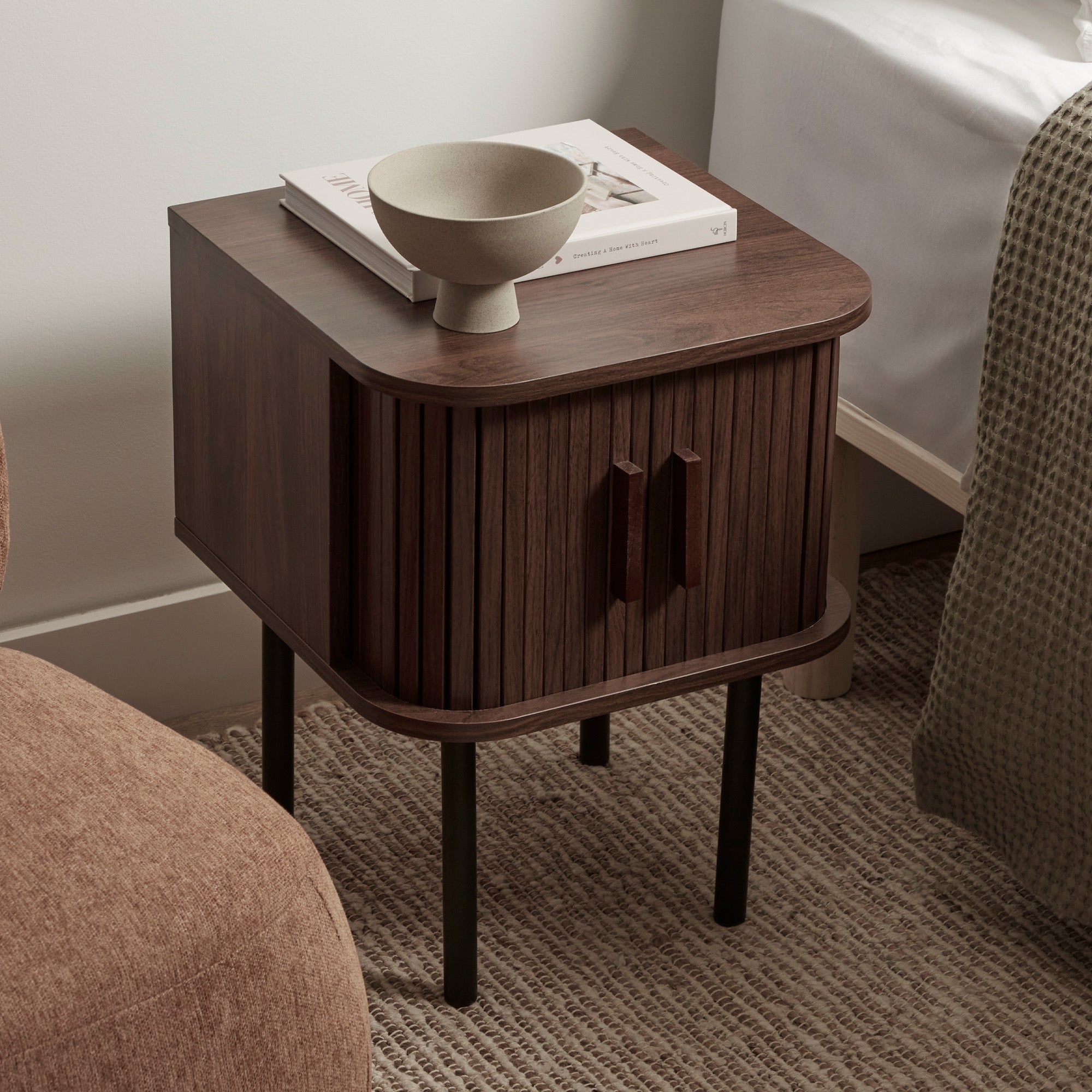 Haven Sliding Door Bedside Table Walnut (Set of 2)