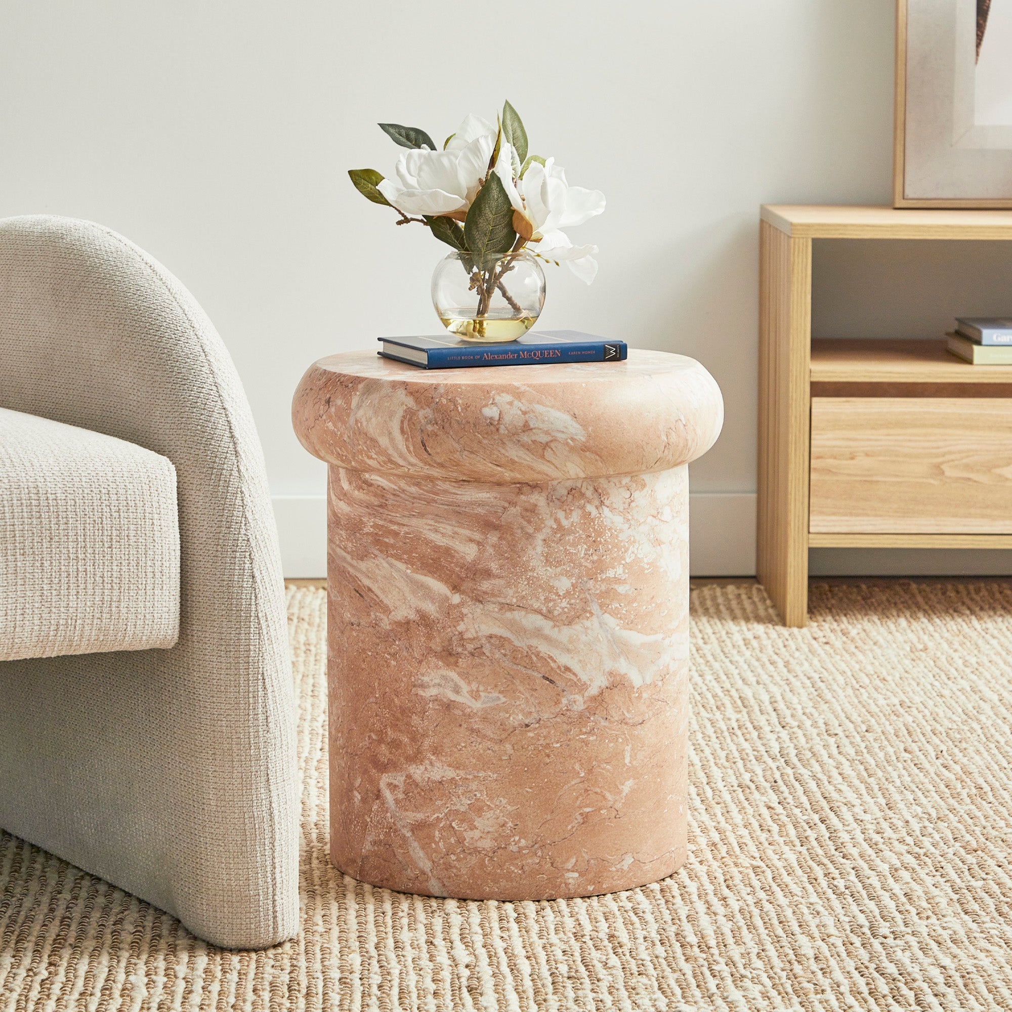 Luna 38cm MgO Tea Rose Marble Look Stool