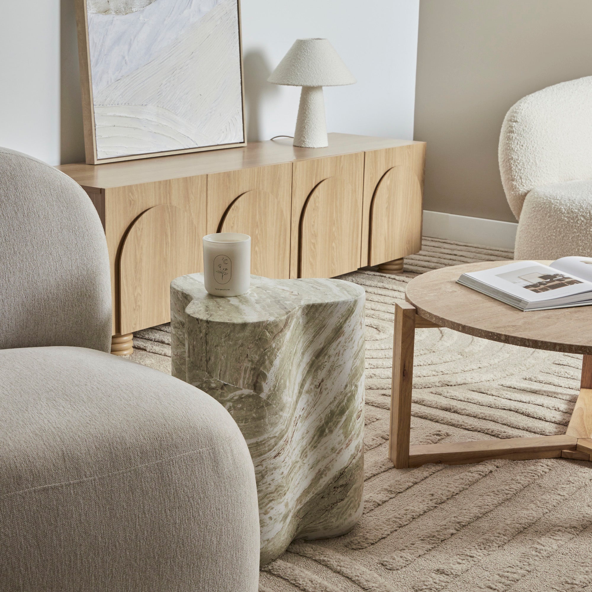 Poppy MgO Side Table Green Marble Look