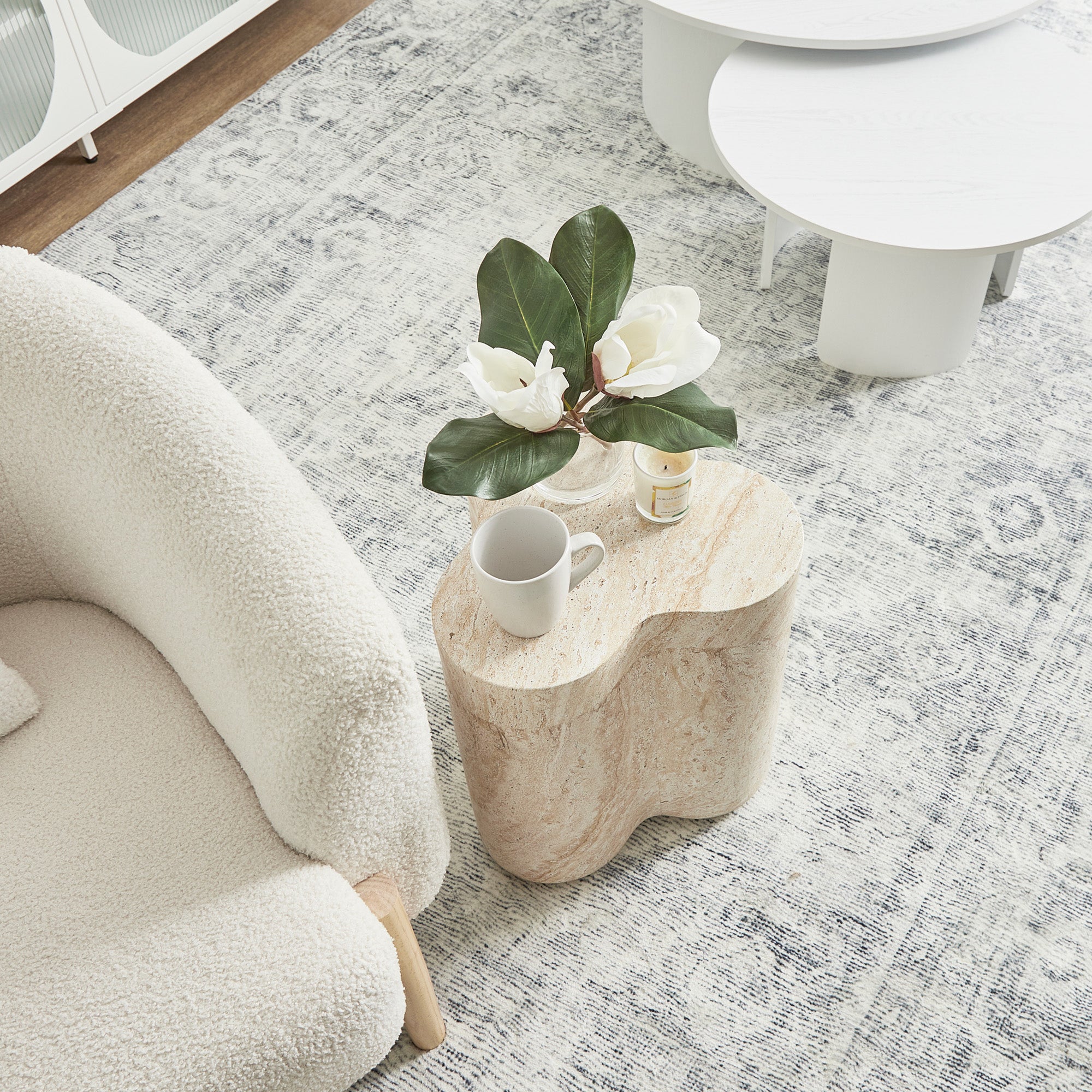 Poppy Side Table Travertine Look