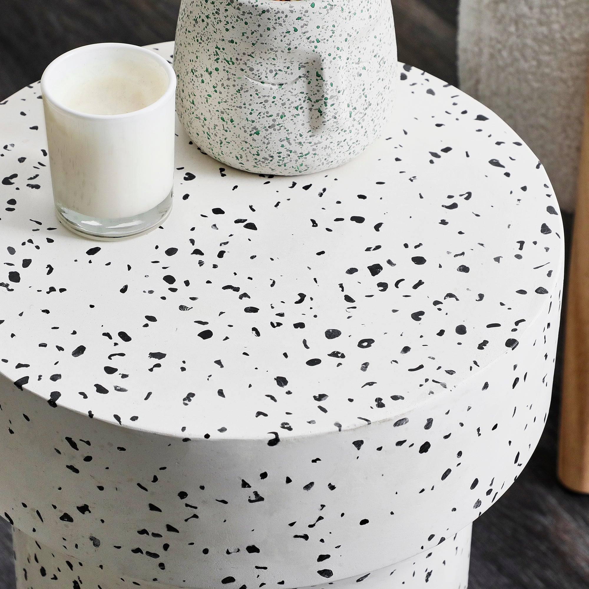 Leon Terrazzo Side Table Stool Speckle White