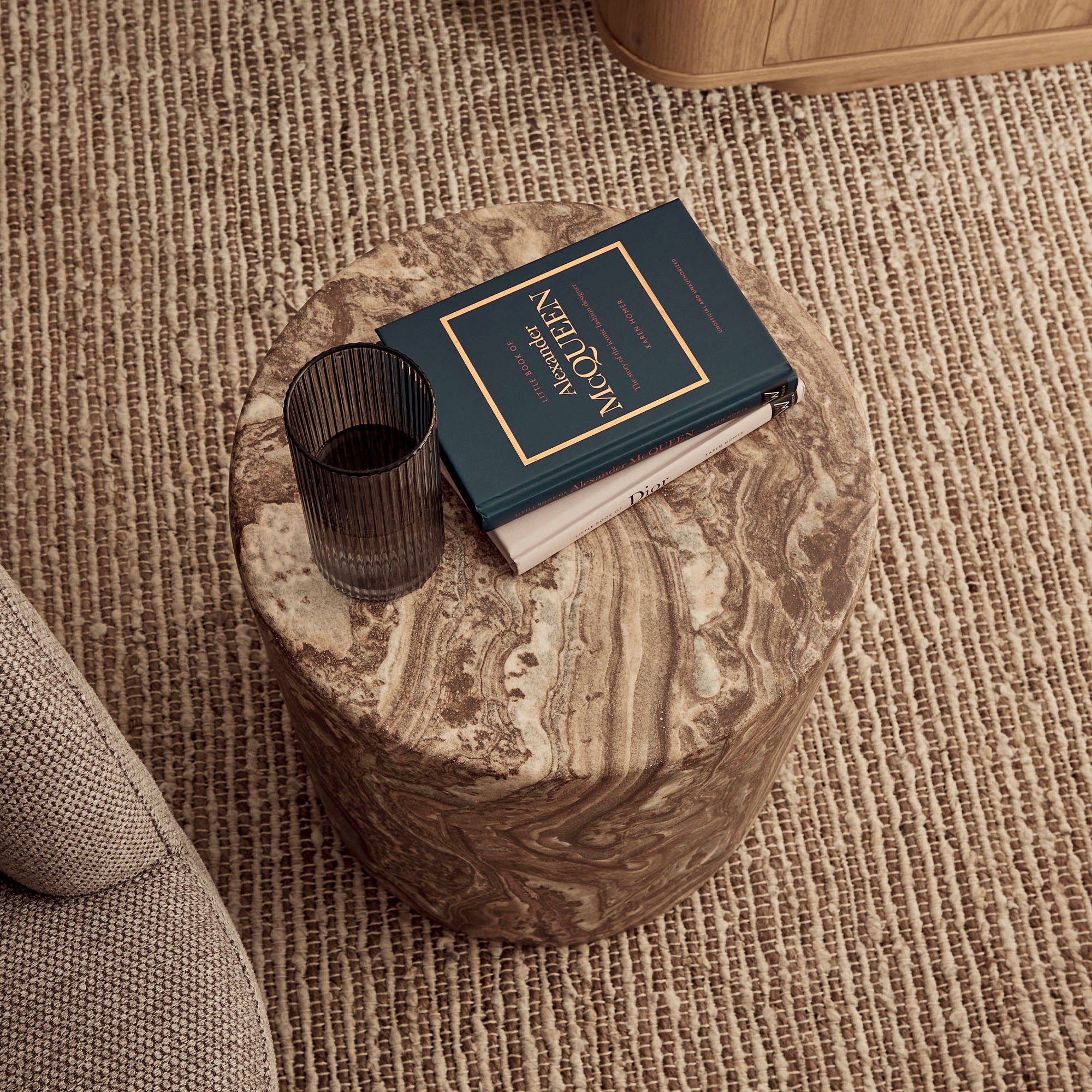 Forster Marble Look Side Table Brown